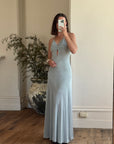 Vintage 70s Lurex Ice Blue Halter Maxi Dress