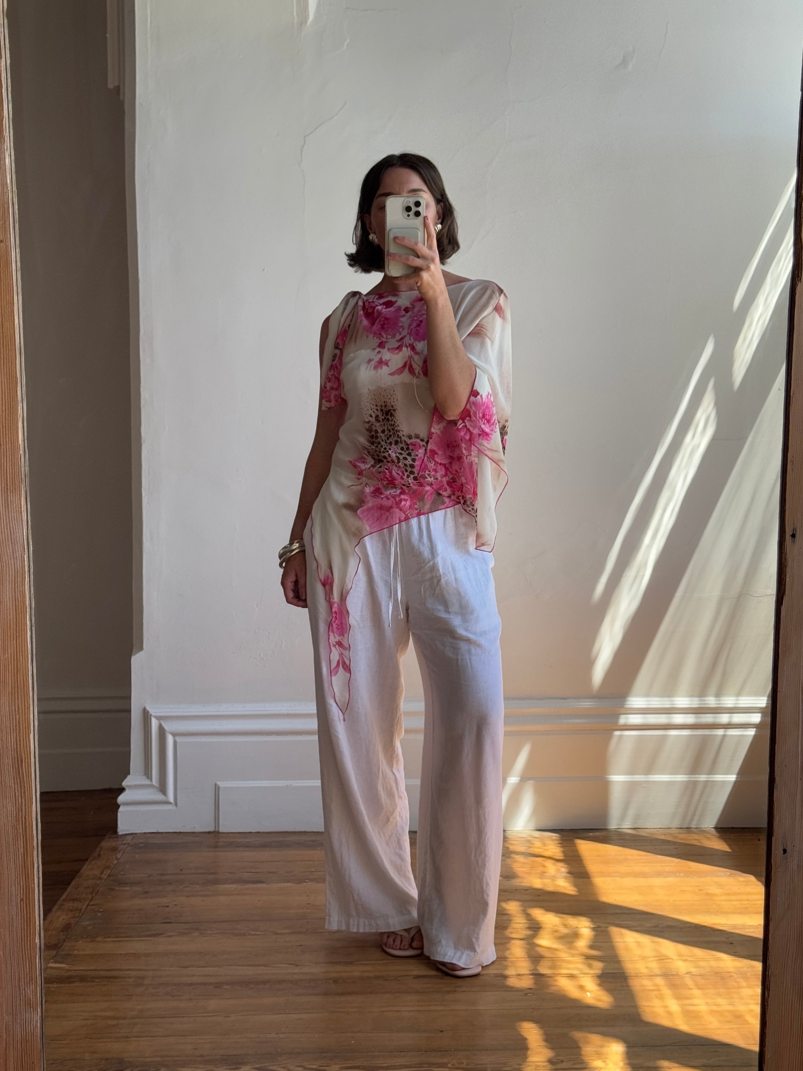 Vintage Y2K Leopard Floral Sheer Fairy Top