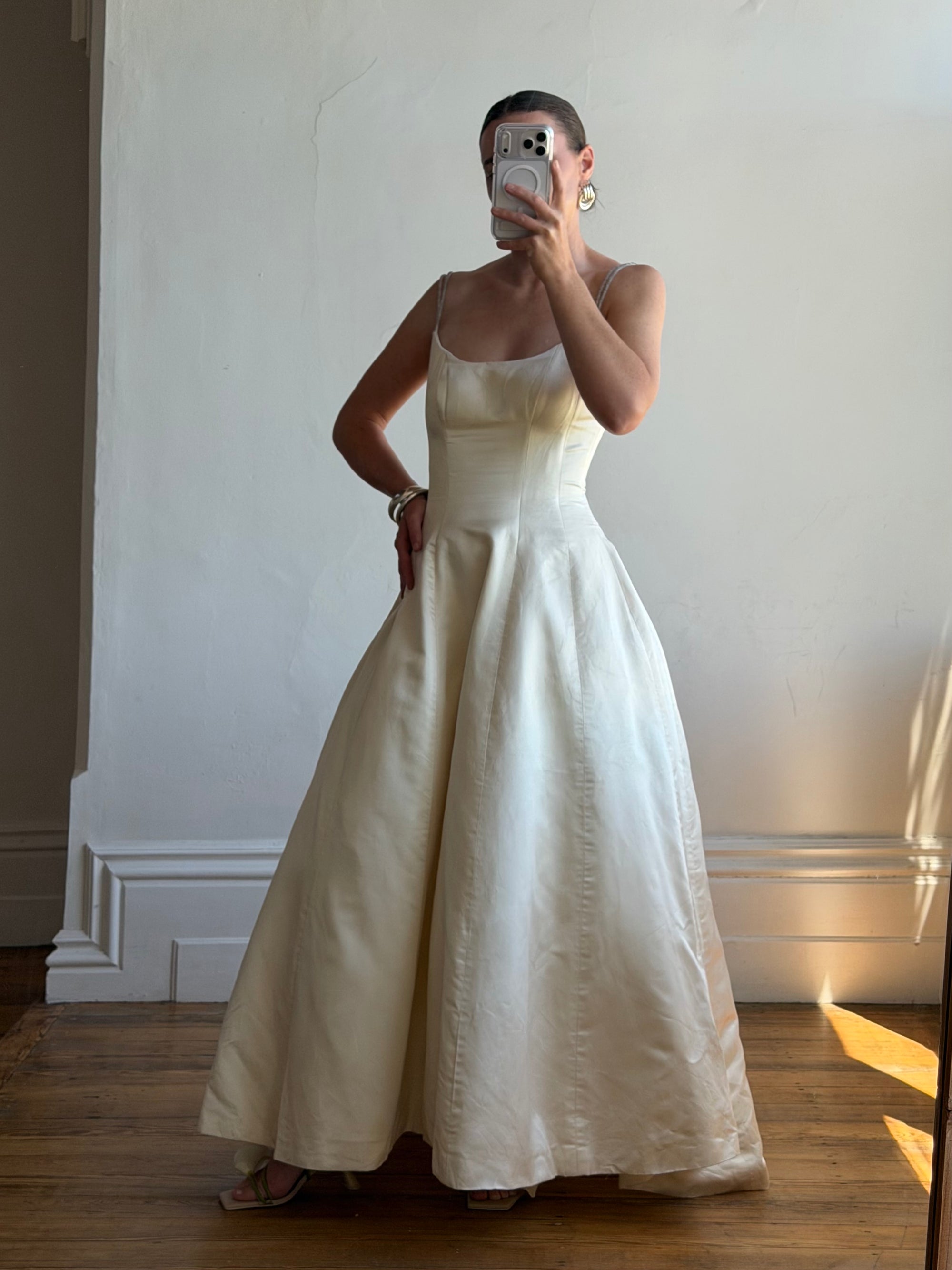 Vintage 90s Pure Silk Couture Diamante Wedding Gown