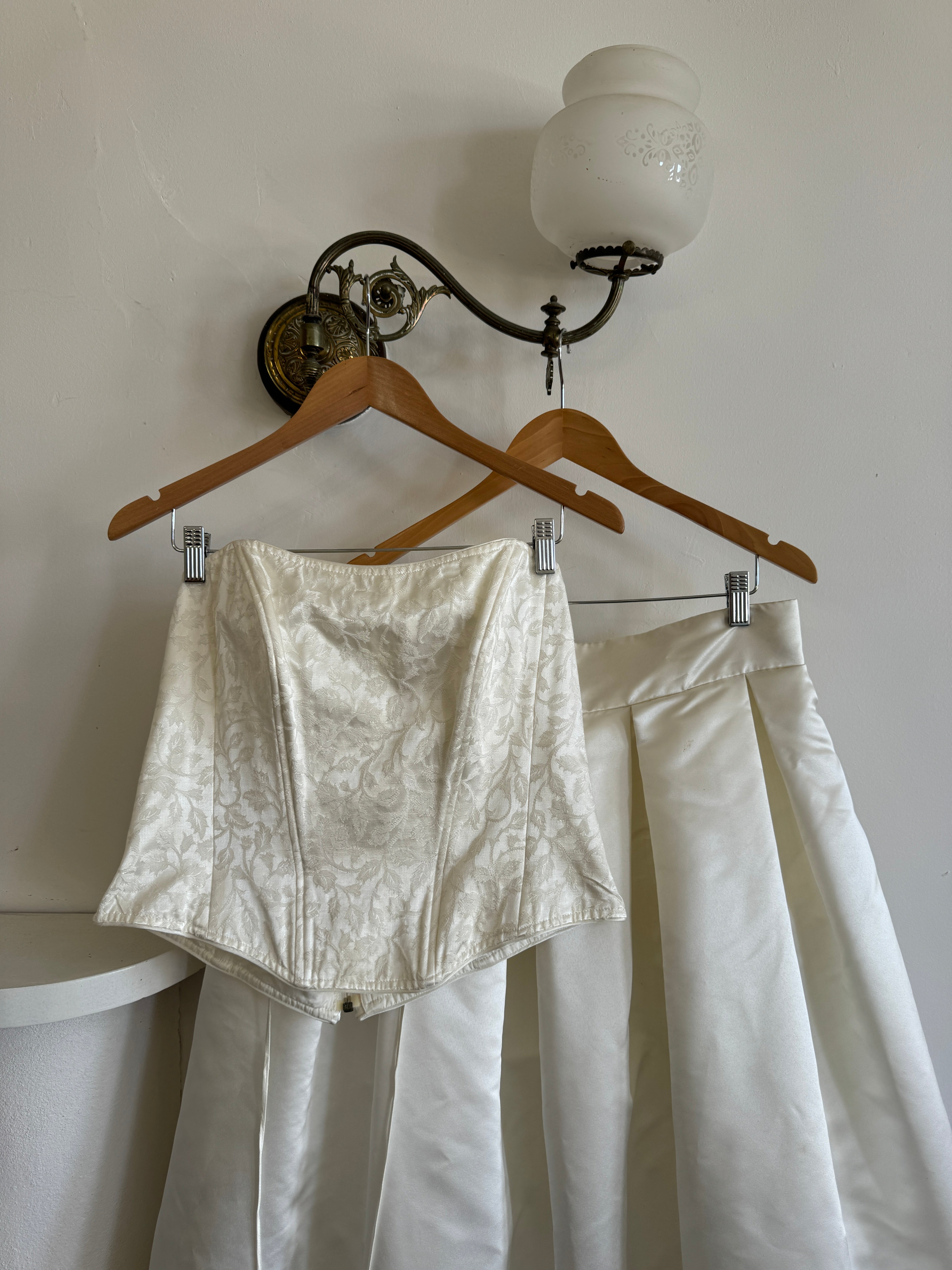 Vintage 90s Princess Satin Skirt and Jacquard Bustier Wedding Set