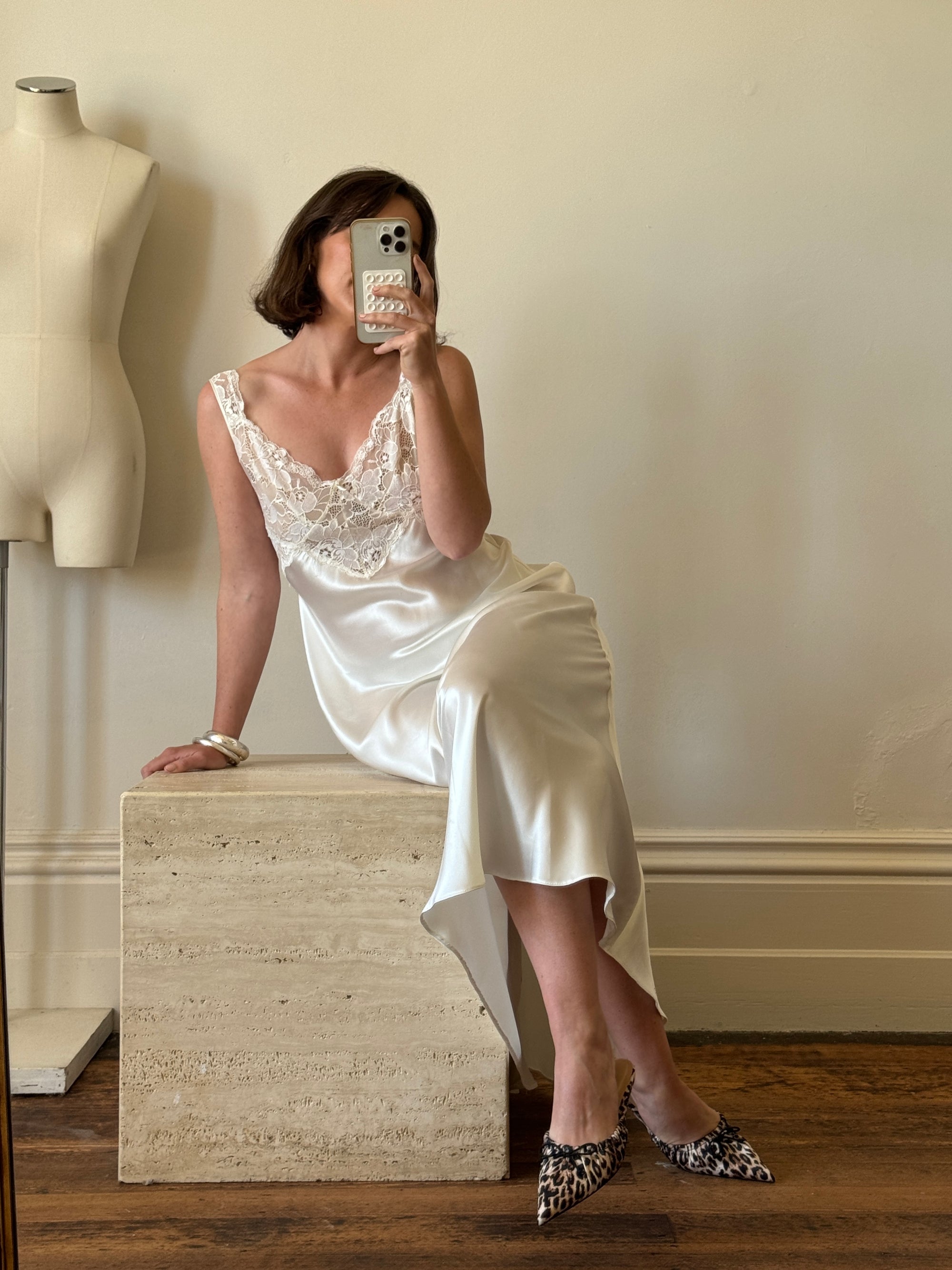 Vintage Y2K Australian made Satin Ivory Slip Dress