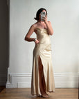Vintage 90s Pure Silk Bias Cut Split Gown Champagne