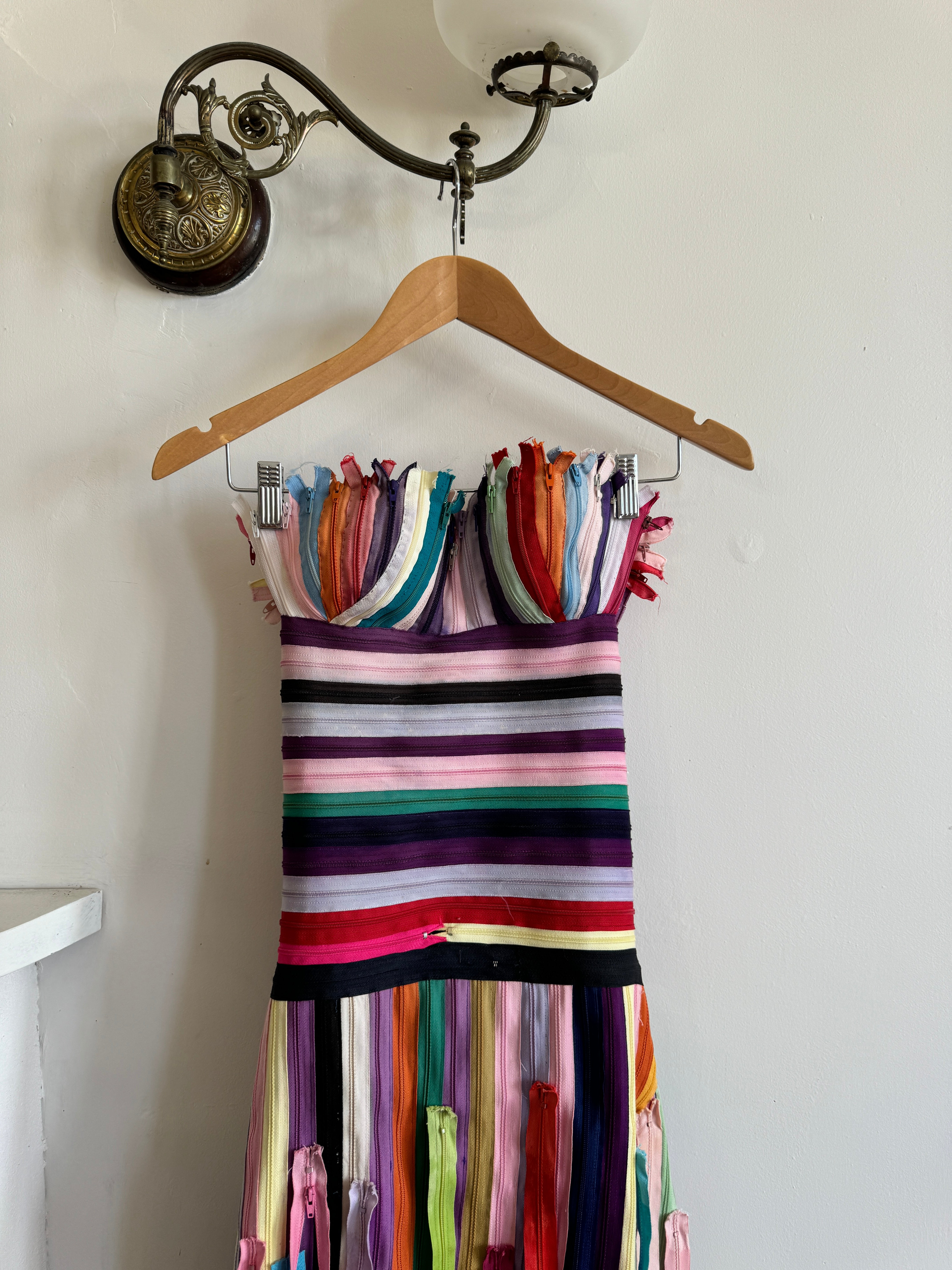 Vintage 90s Multi Coloured Zipper Low Rise Bustier Dress