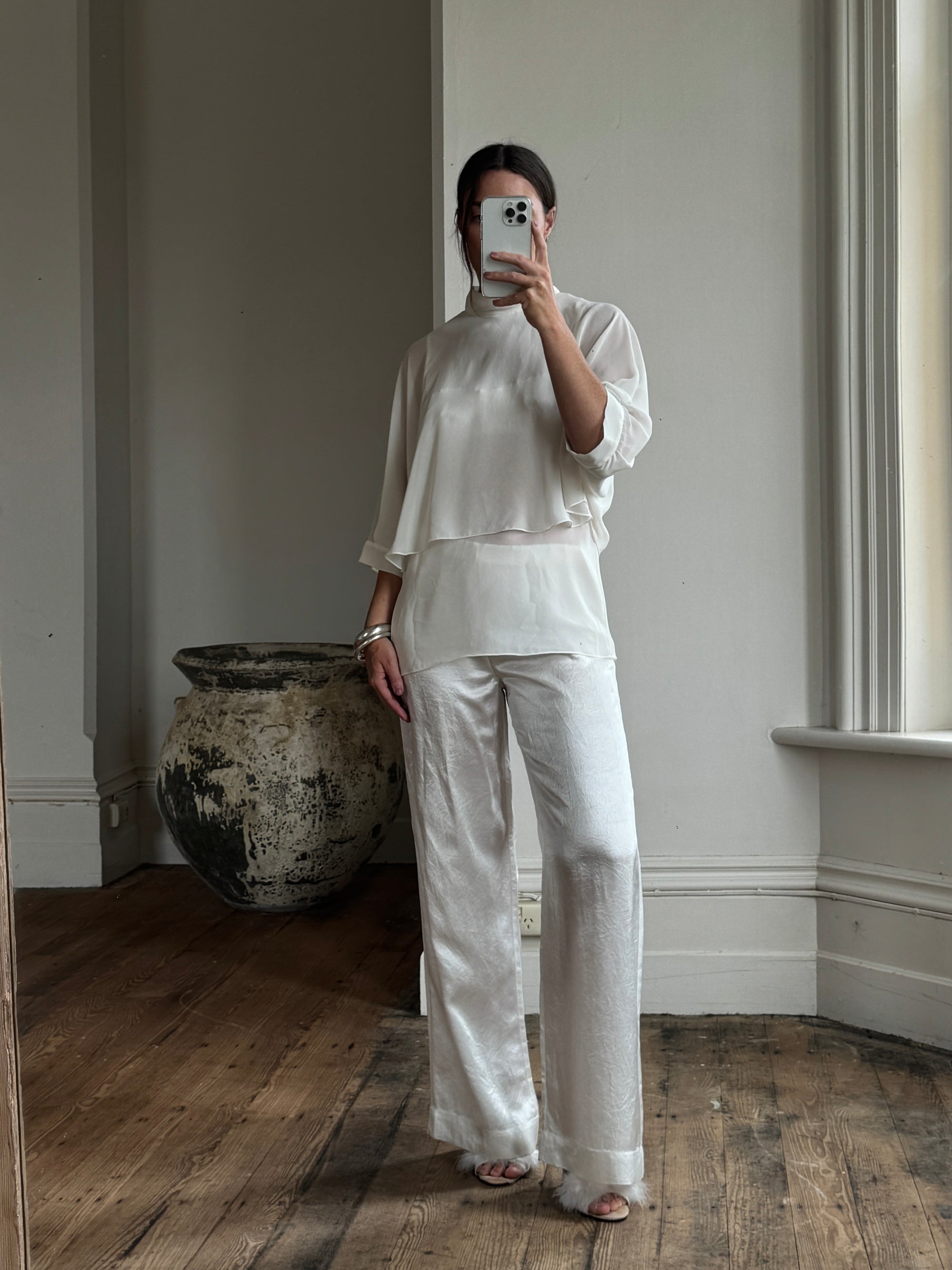 Vintage Y2K Sheer Chiffon Sheer Tiered Blouse