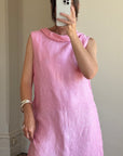 Vintage 80s Boat Neck Crinkle Dress Hot Pink