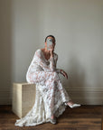 Vintage 60s Guipure Lace Long Sleeve Wedding Gown with Train