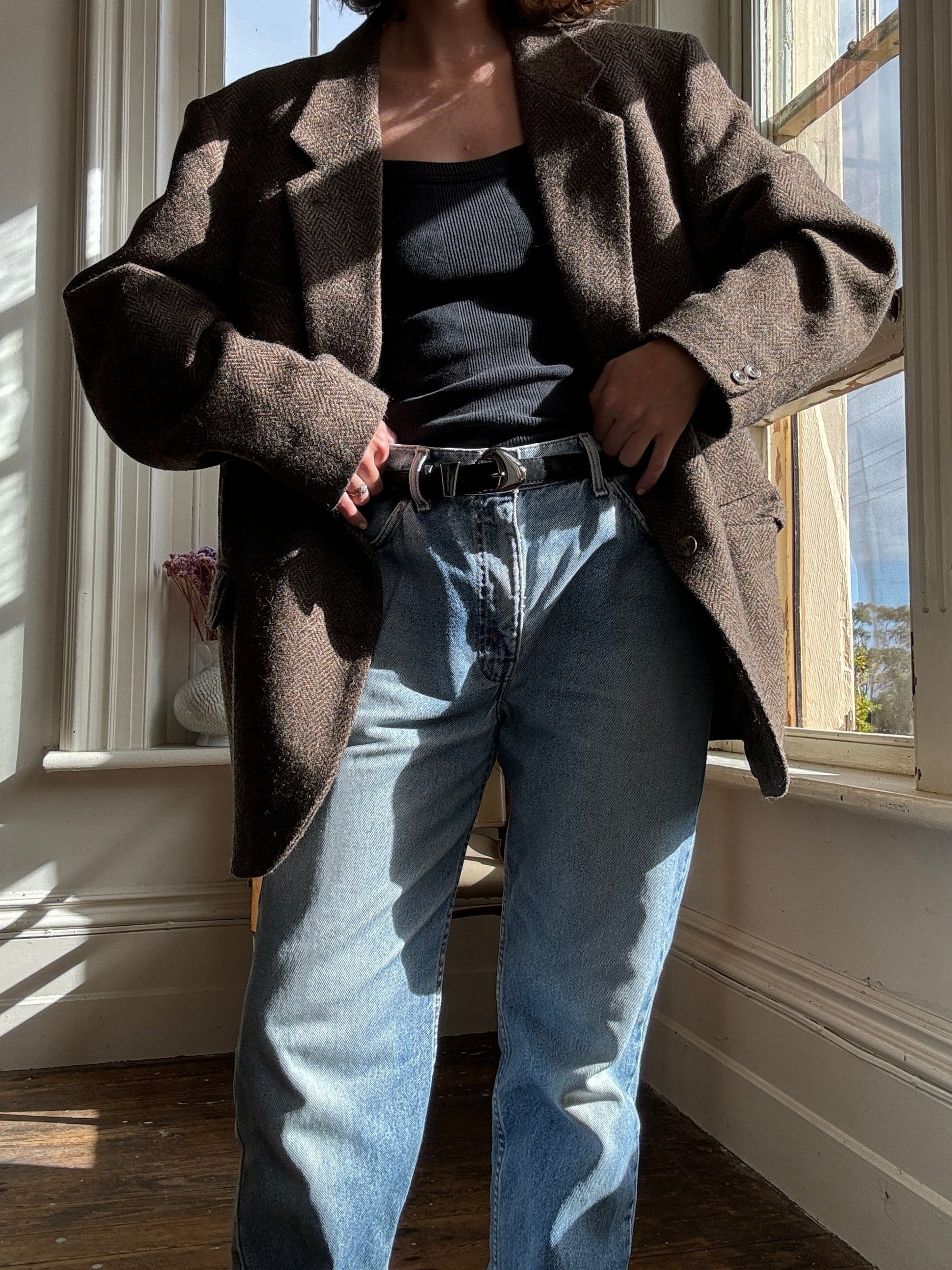 Vintage Wool and Mohair Chocolate Herringbone Blazer