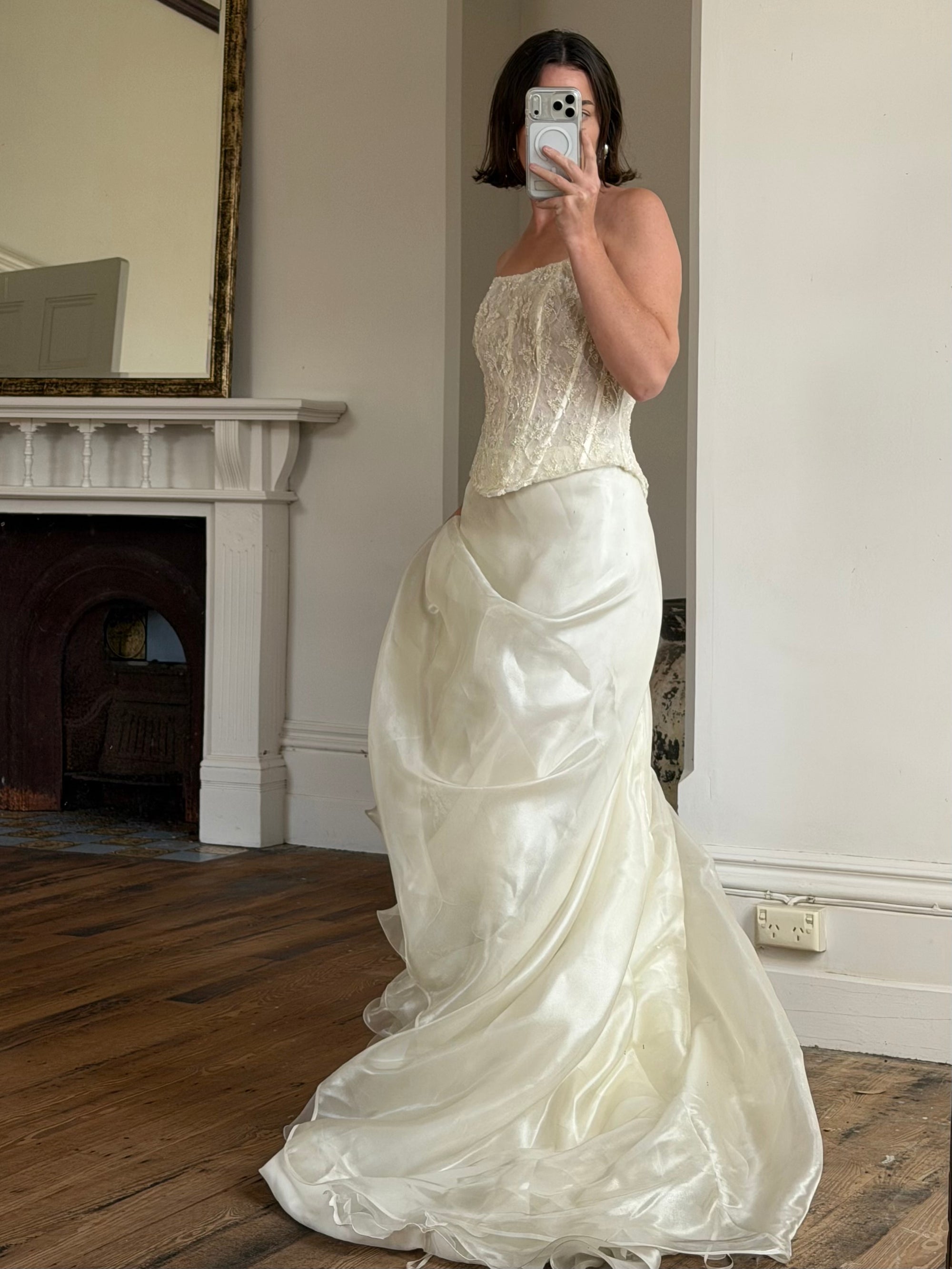 Vintage 90s Italian Sequin Bustier and Ruffle Skirt Bridal Set