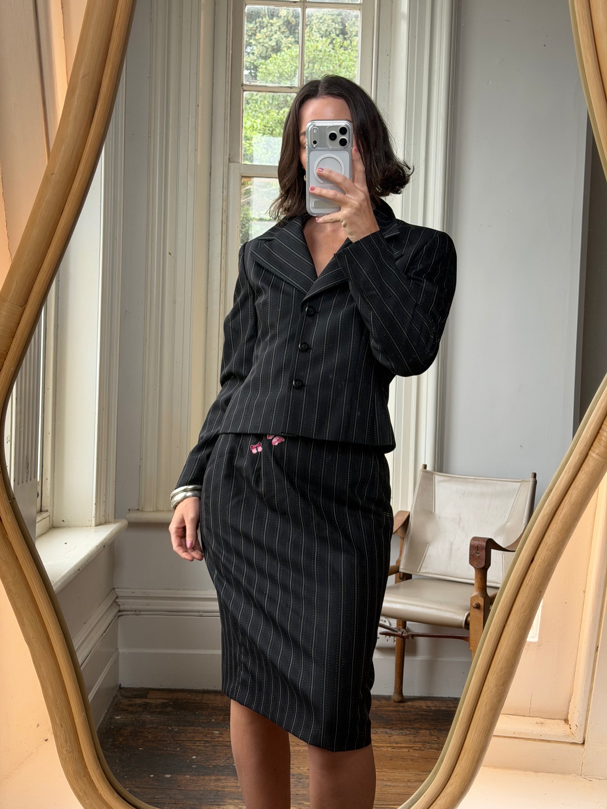 Vintage 90s Escada Pinstripe Wool Butterfly Tailored Set