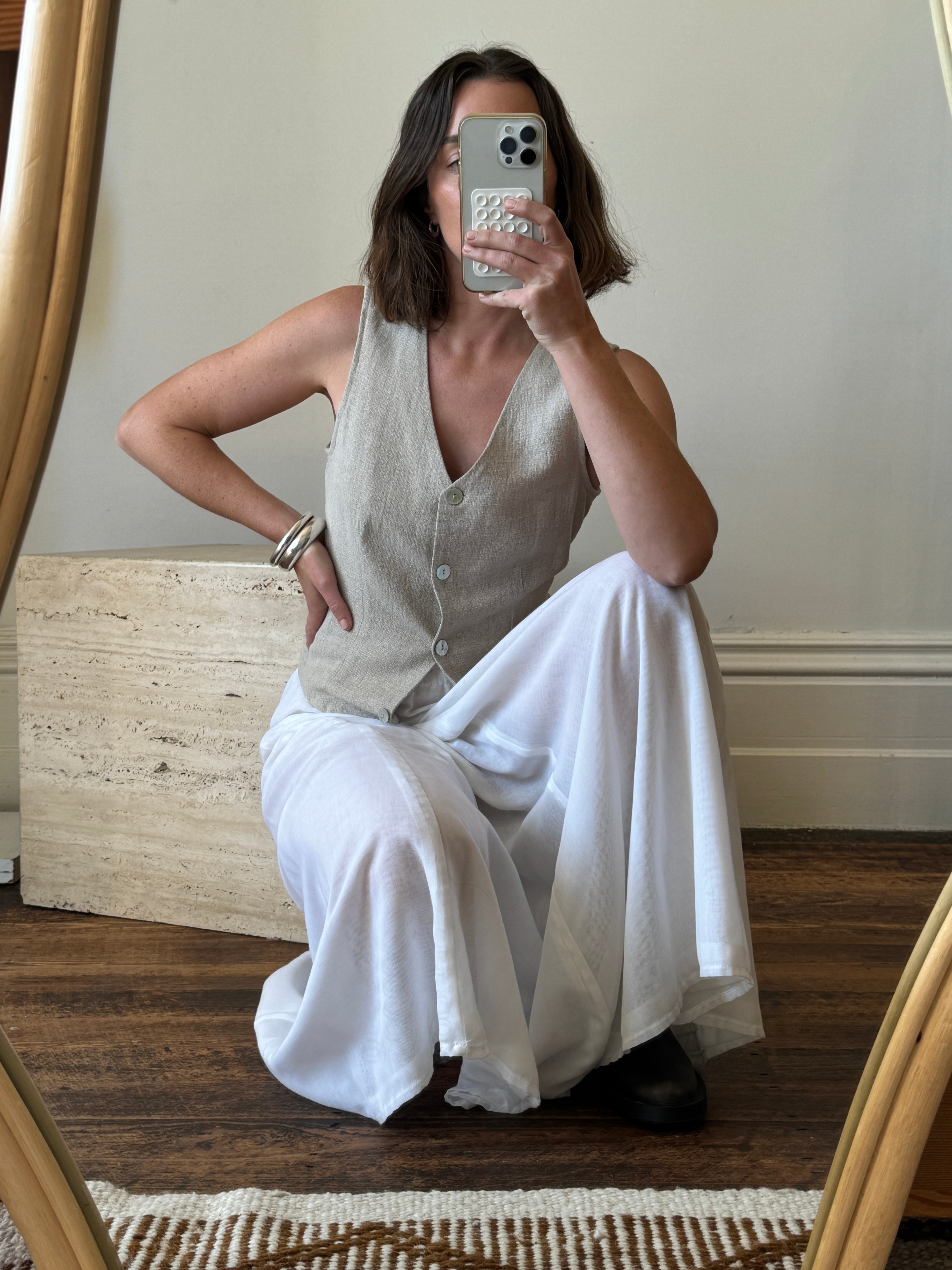 Vintage Cotton Maxi Skirt White
