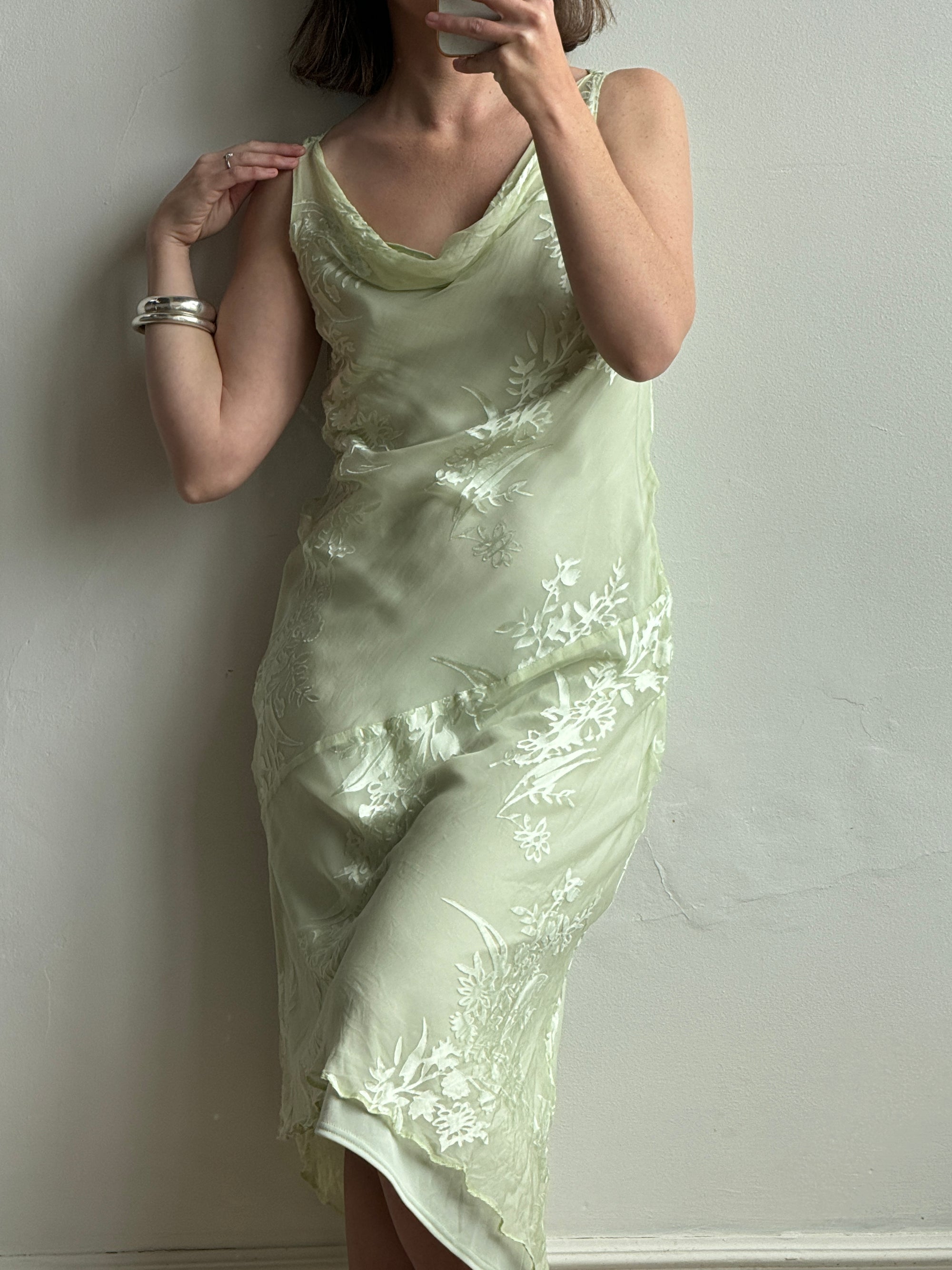 Vintage 90s Pure Silk Bias Cut Dress Apple