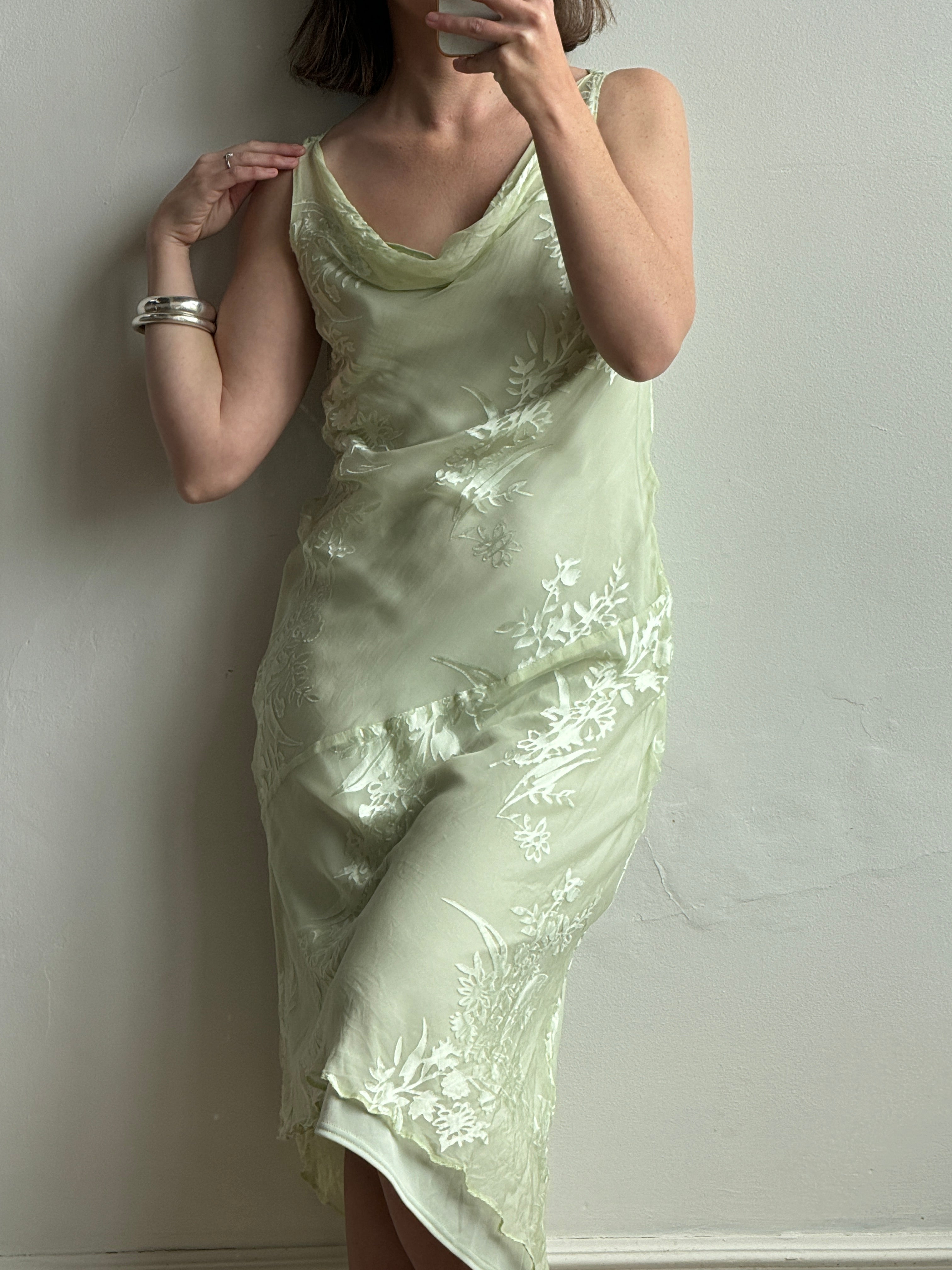 Vintage 90s Pure Silk Bias Cut Dress Apple