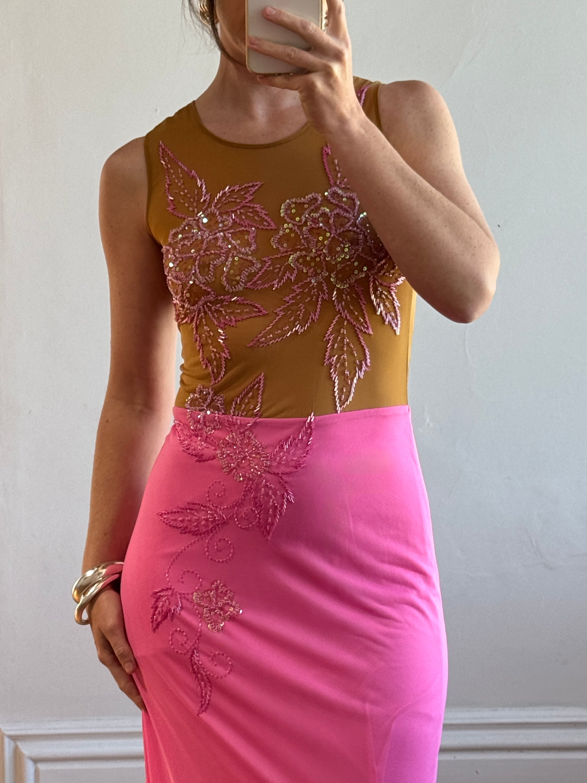 Vintage Y2K Naked Embellished Bodycon Midi Hot Pink