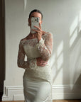 Vintage 90s Italian Beaded Lace and Satin Wedding Gown