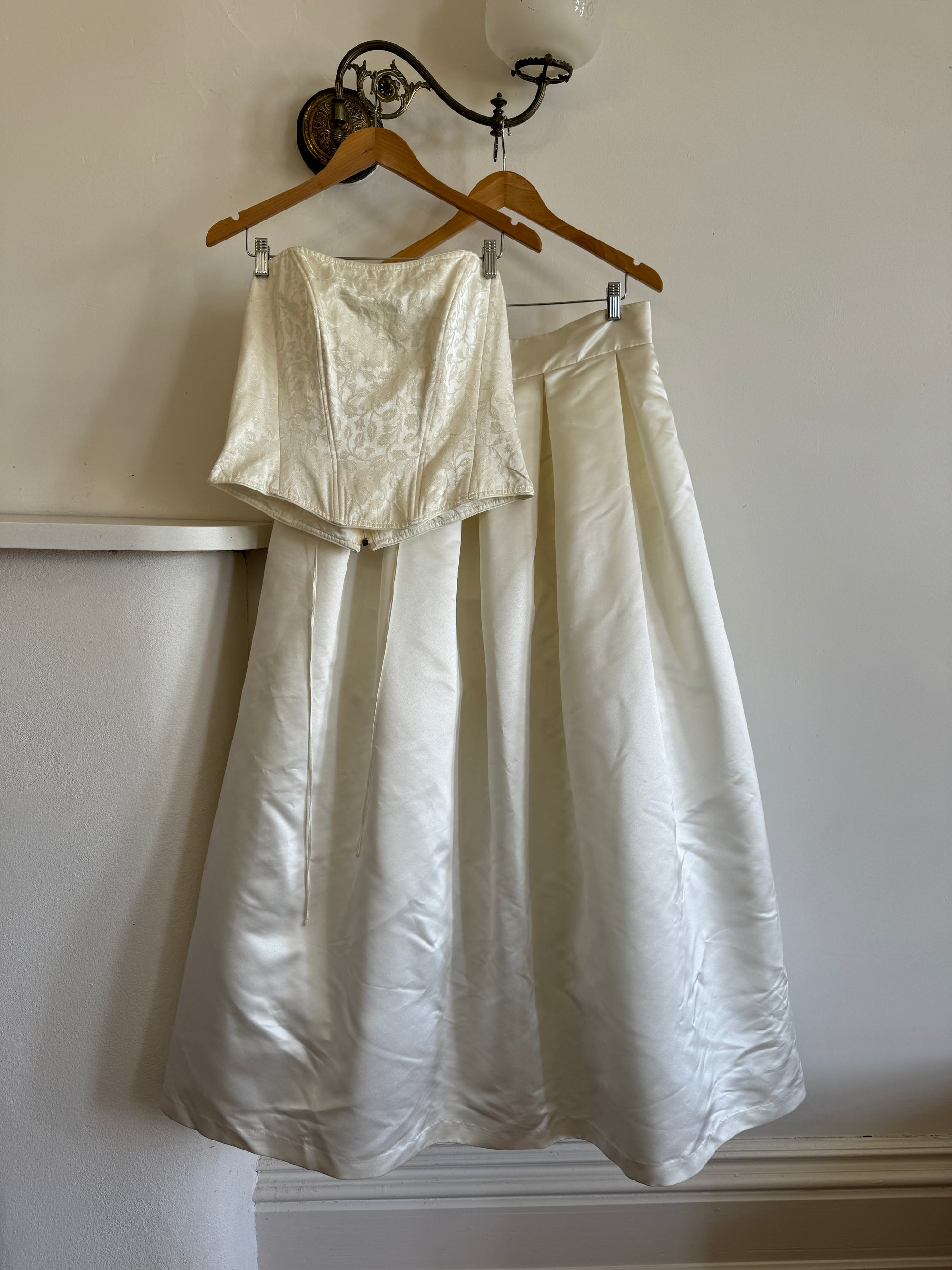 Vintage 90s Princess Satin Skirt and Jacquard Bustier Wedding Set