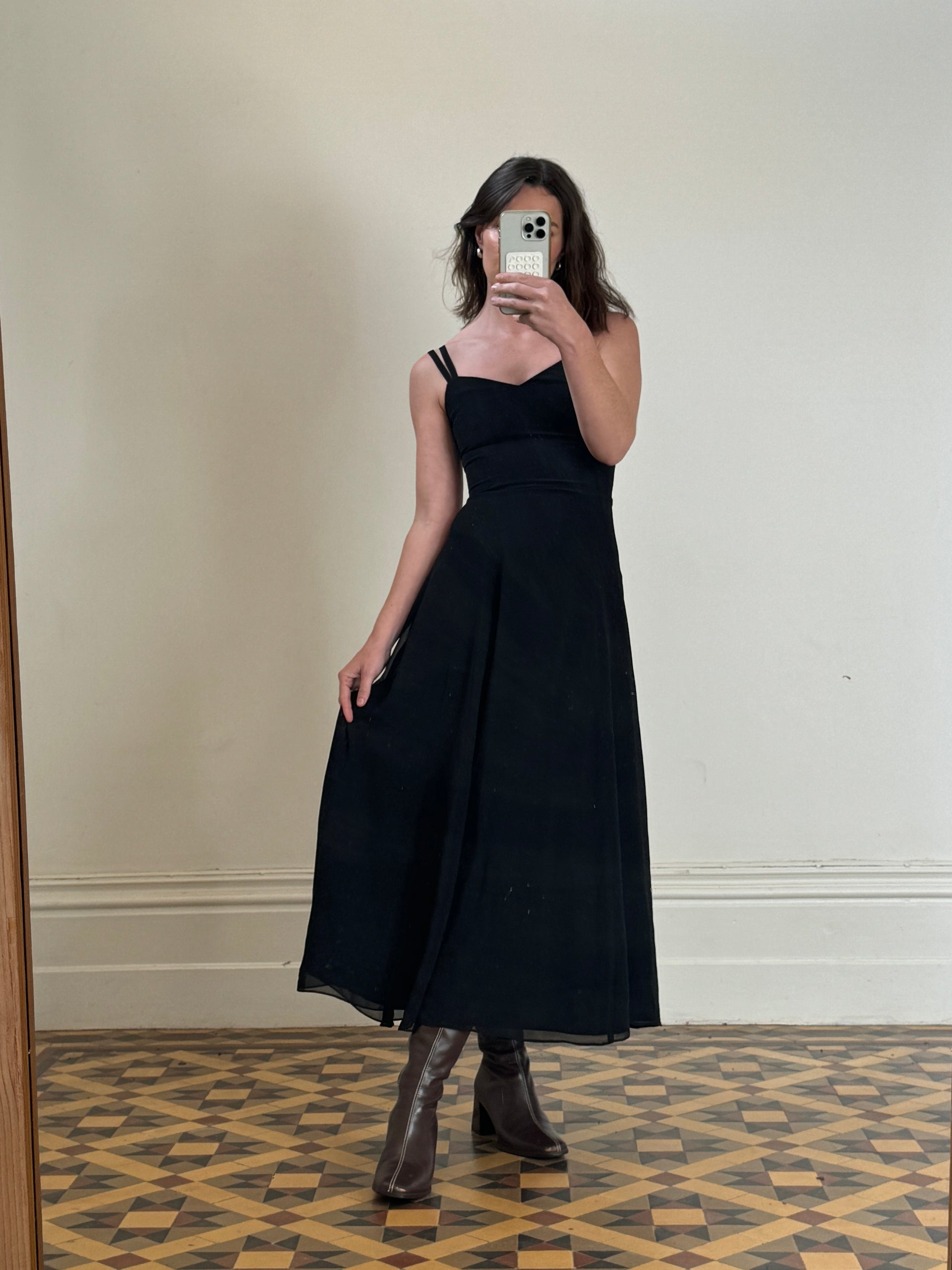 Vintage 90s Double Strap Midi Dress Black Call Me The Breeze Vintage 90s Double Strap Midi Dress Black Call Me The Breeze
