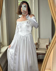 Vintage 50s Liquid Satin Scoop Applique Wedding Gown