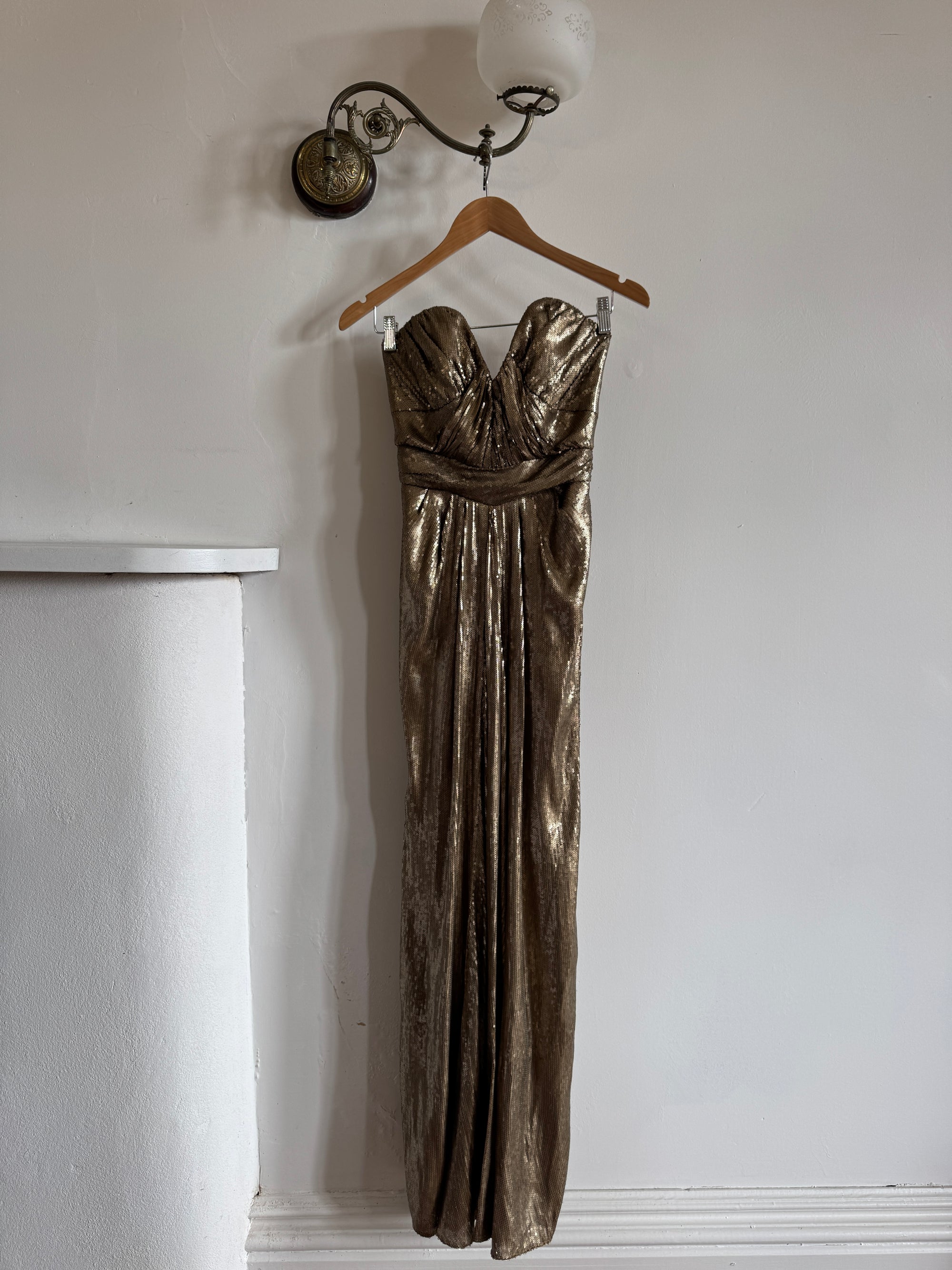 Vintage Y2K Plunging Golden Sequin Prom Dress