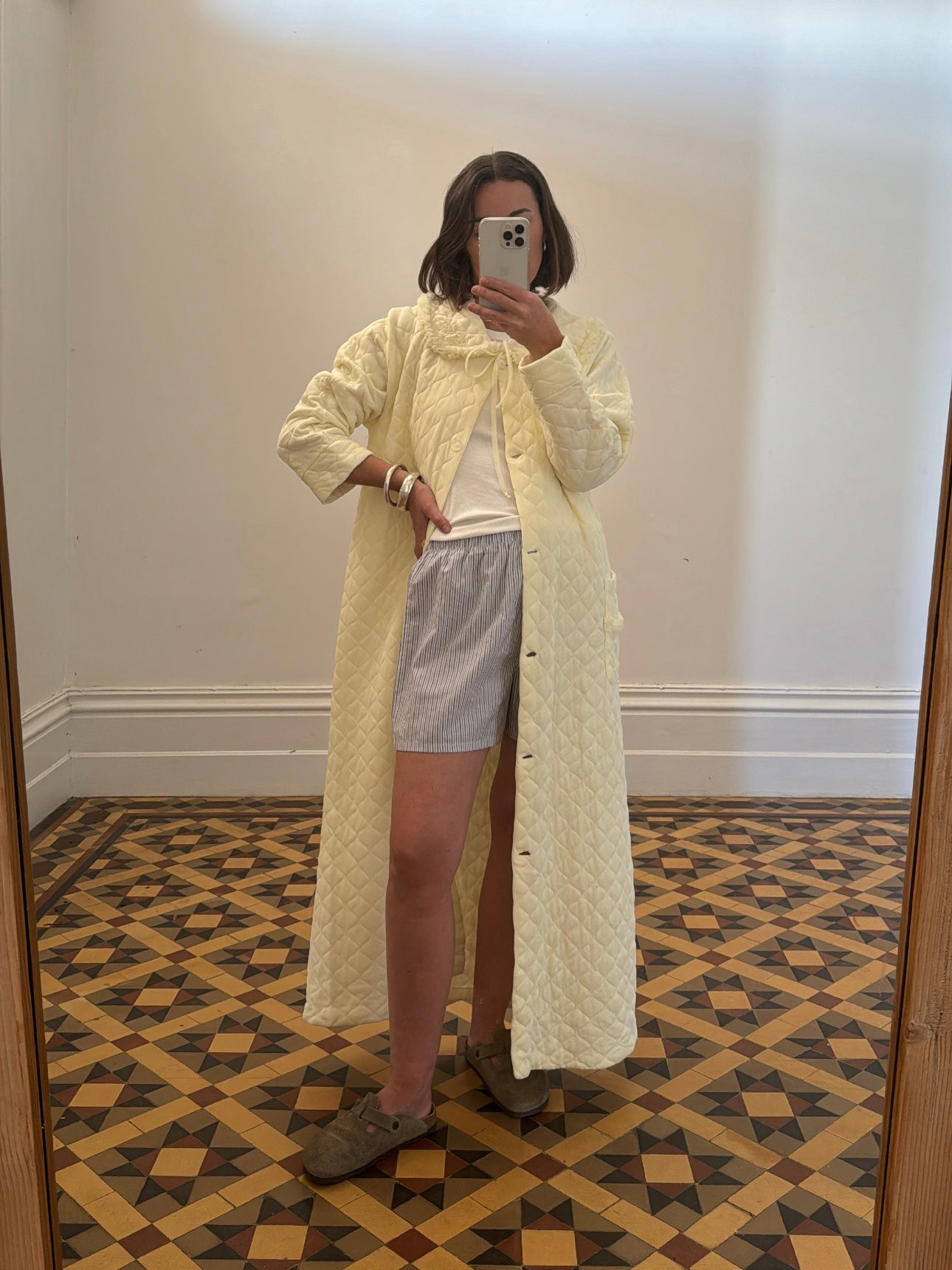 Vintage Lemon Quilted Coat with Oversized Collar