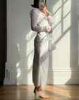 Vintage 90s Italian Crochet Column Frill Dress with Matching Bag