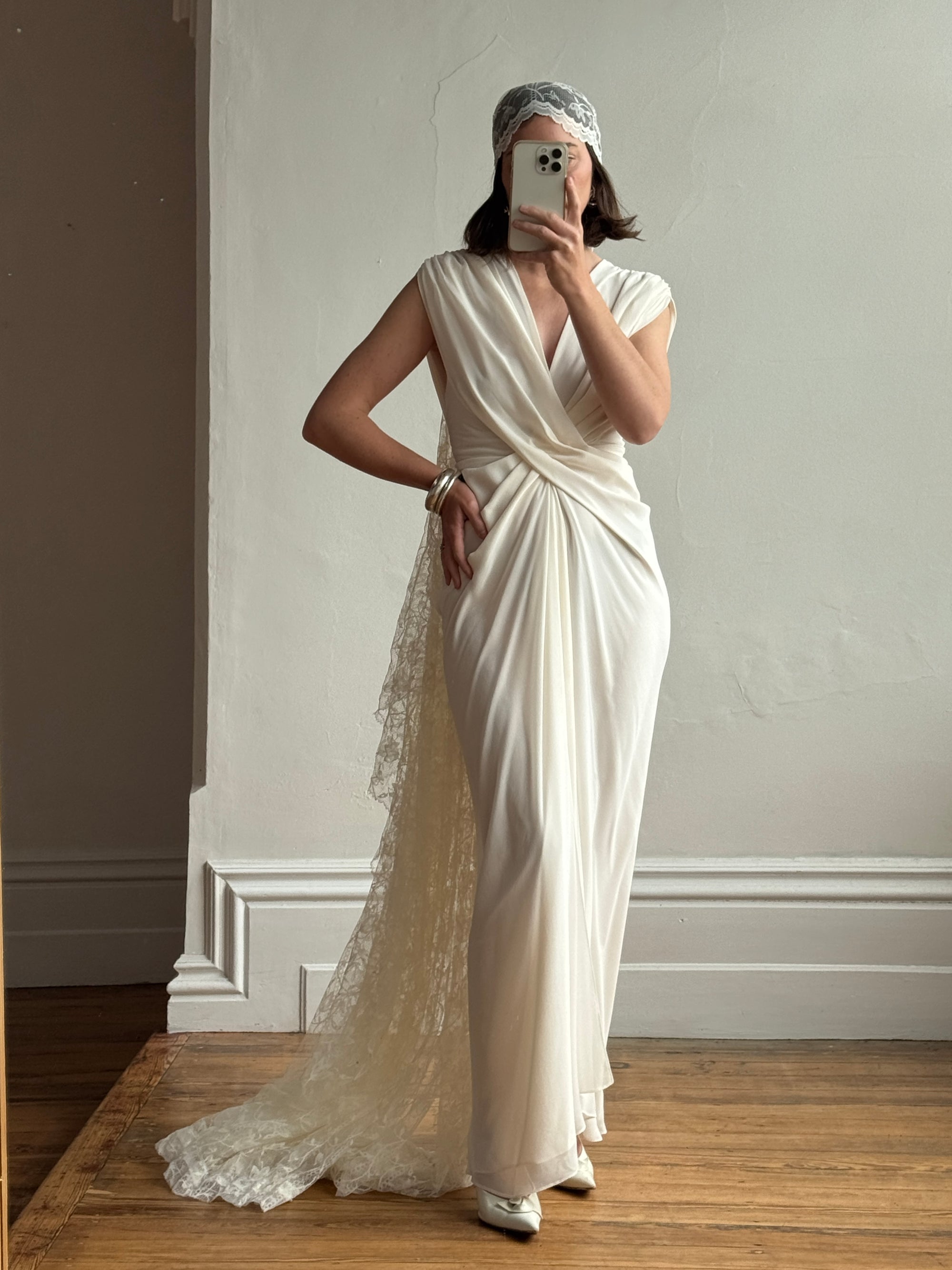 Archival Y2K Australian Made Draped Crossover Wedding Dress