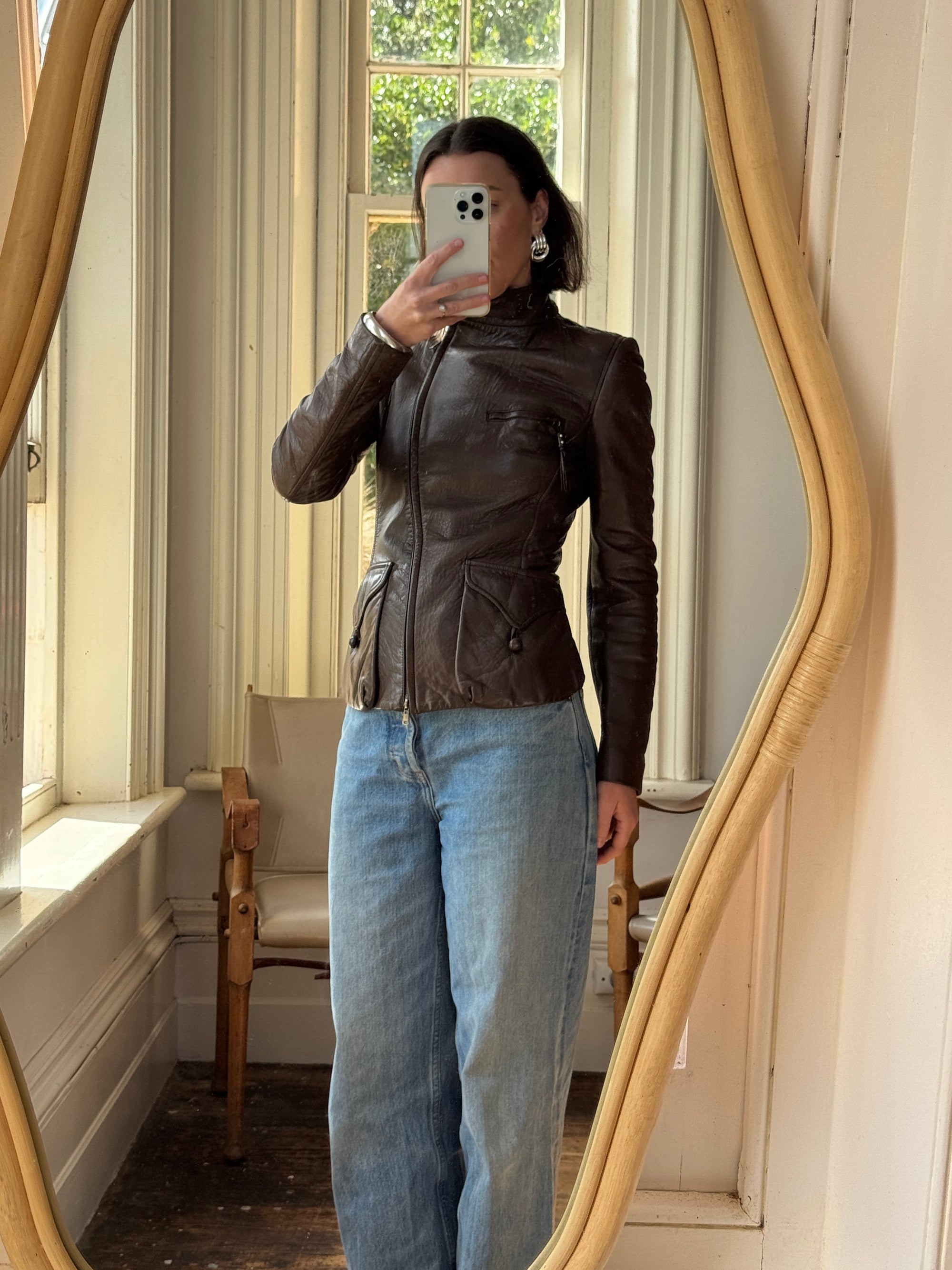Vintage Y2K YSL Rive Gauche Leather Jacket Chocolate