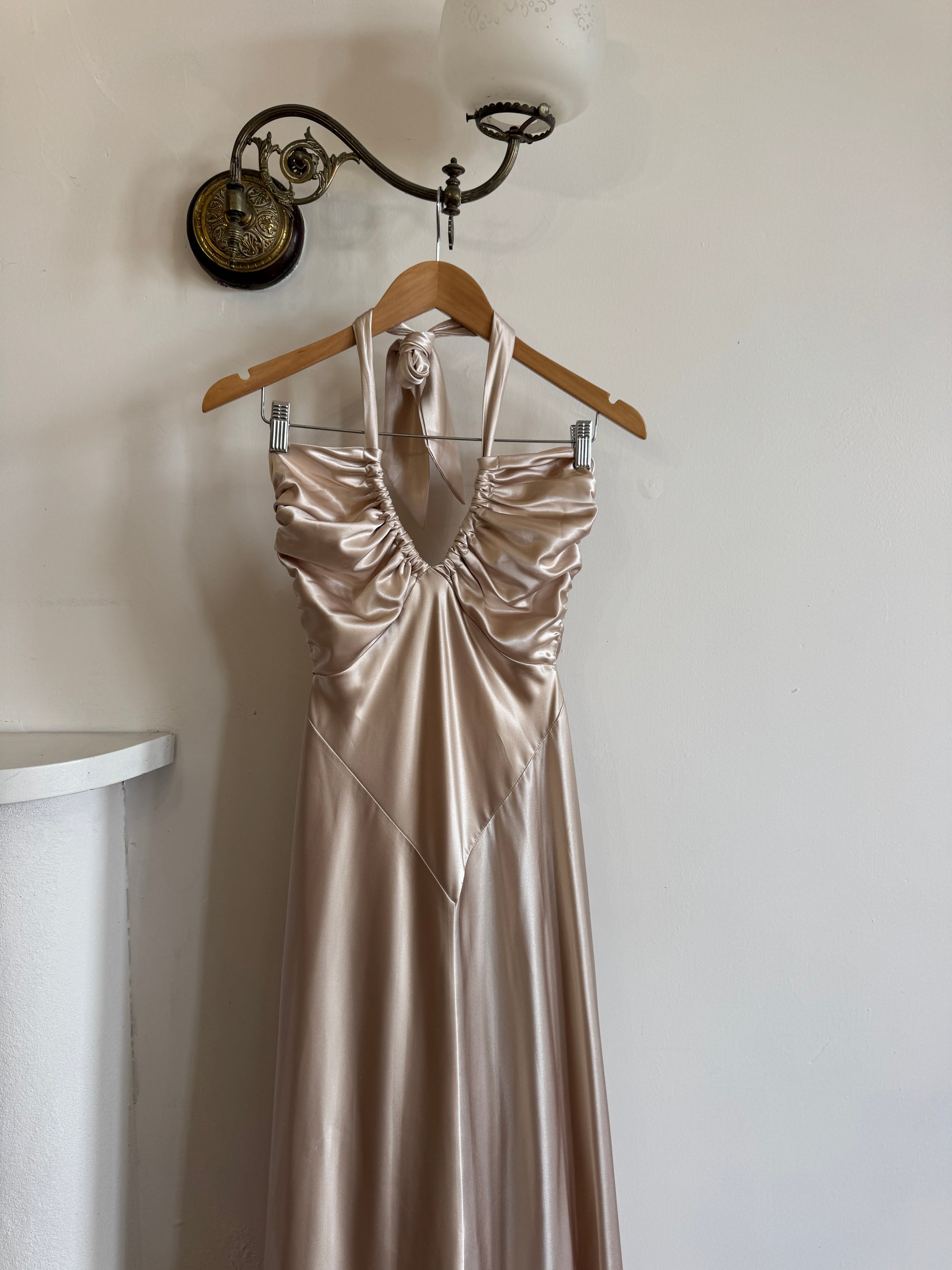 Vintage Y2K Champagne Satin Multiwear Prom Dress