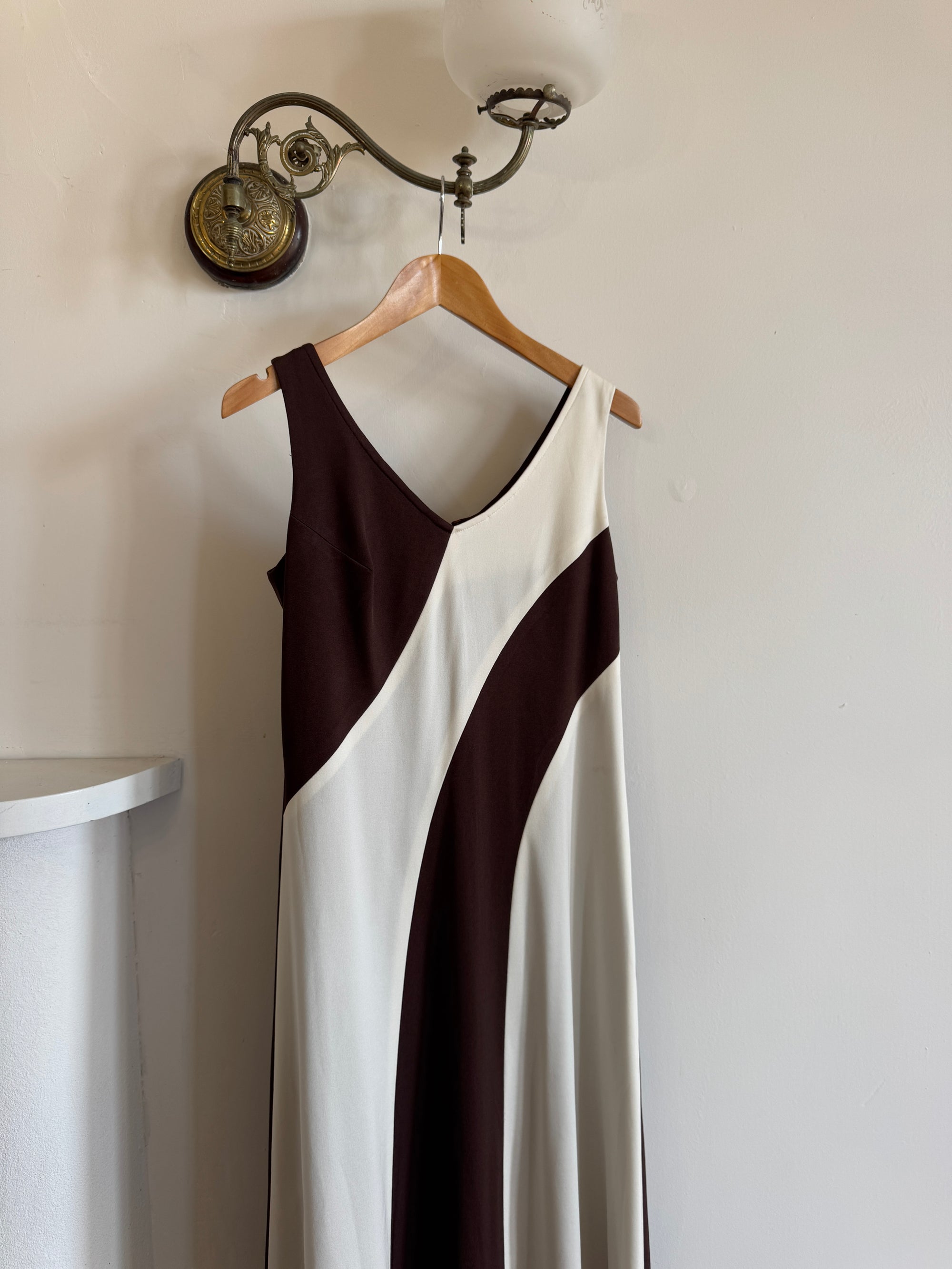Vintage 60s Chocolate Swirl Jersey Maxi Dress