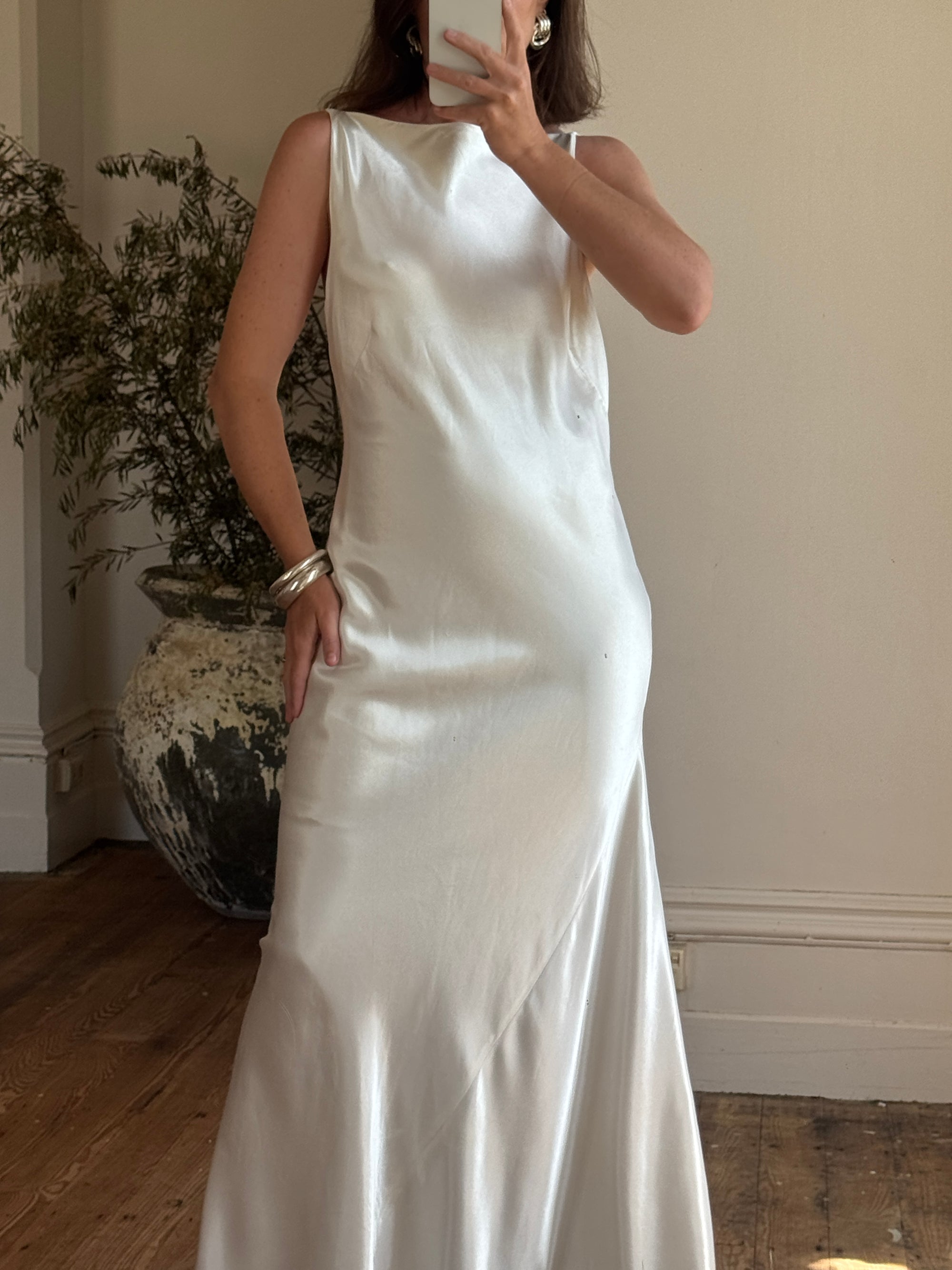 Vintage 90s Satin High Front Slip Wedding Gown