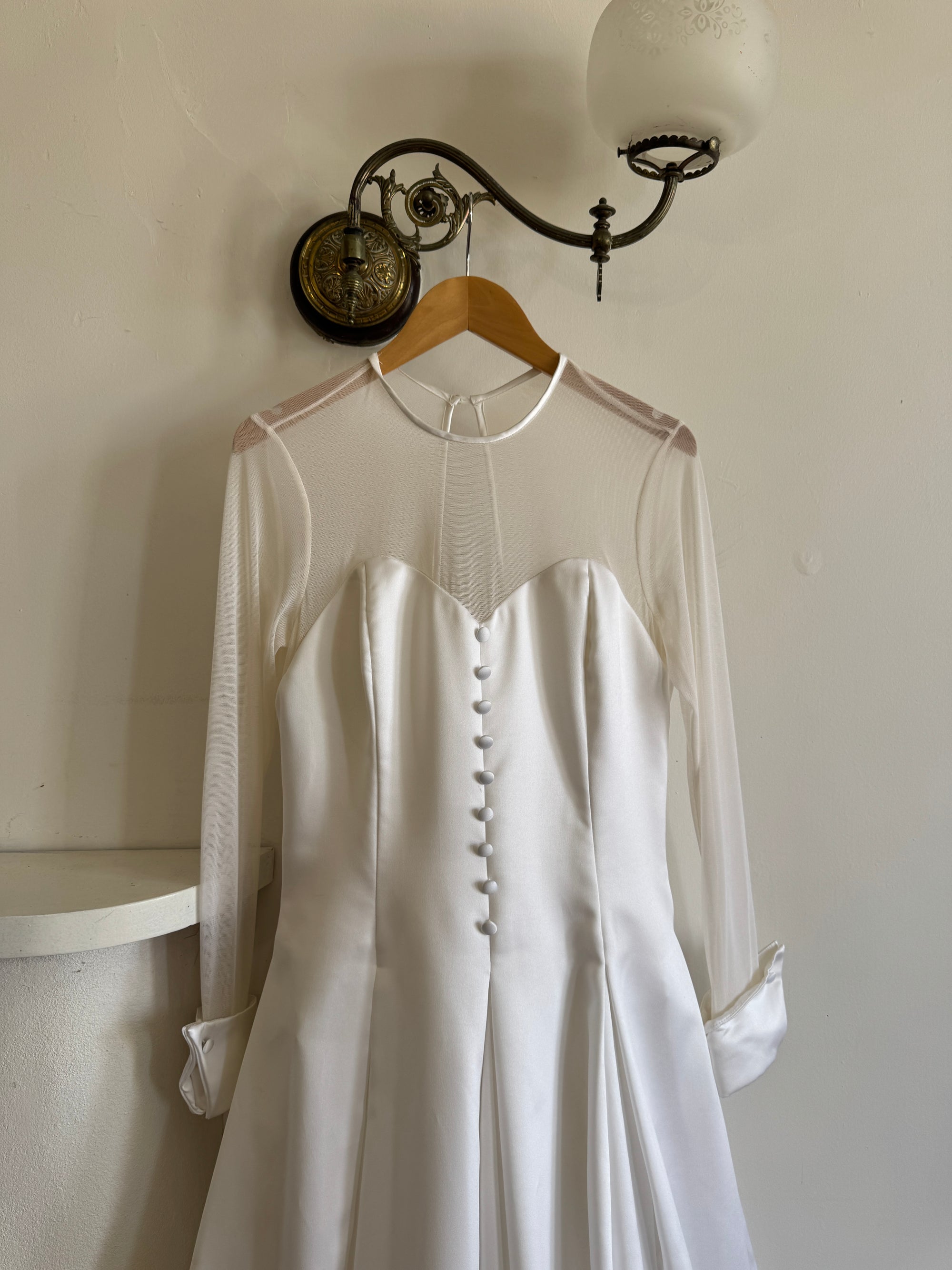 Vintage 90s Tailored Mesh Long Sleeved Wedding Gown