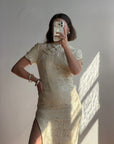 Vintage 90s Mandarin Collar Guipure Lace Midi Dress