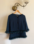 Vintage 90s Couture Ostrich Feather Jacket Navy