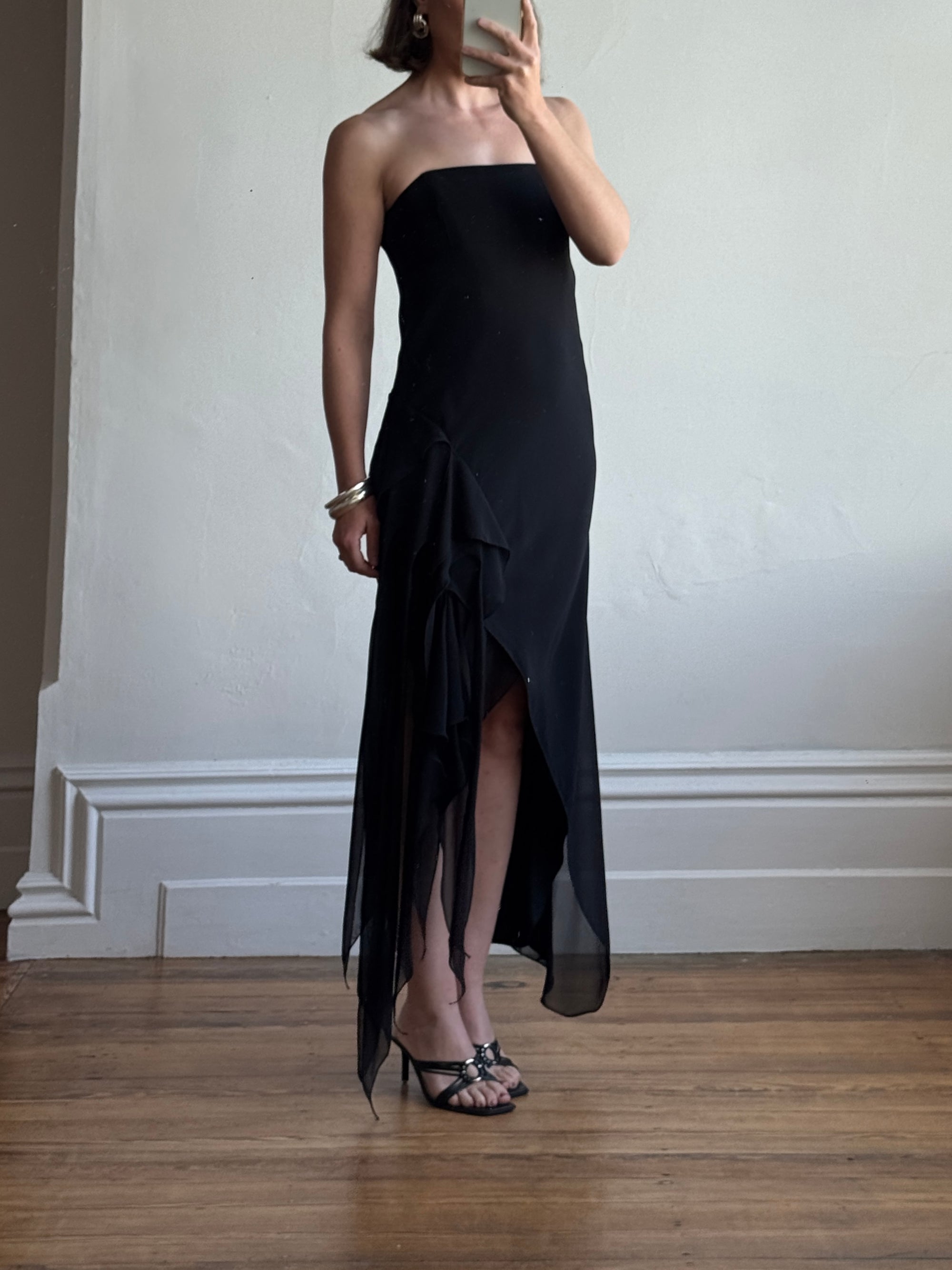 Vintage 90s Fairy Strapless Prom Dress Noir