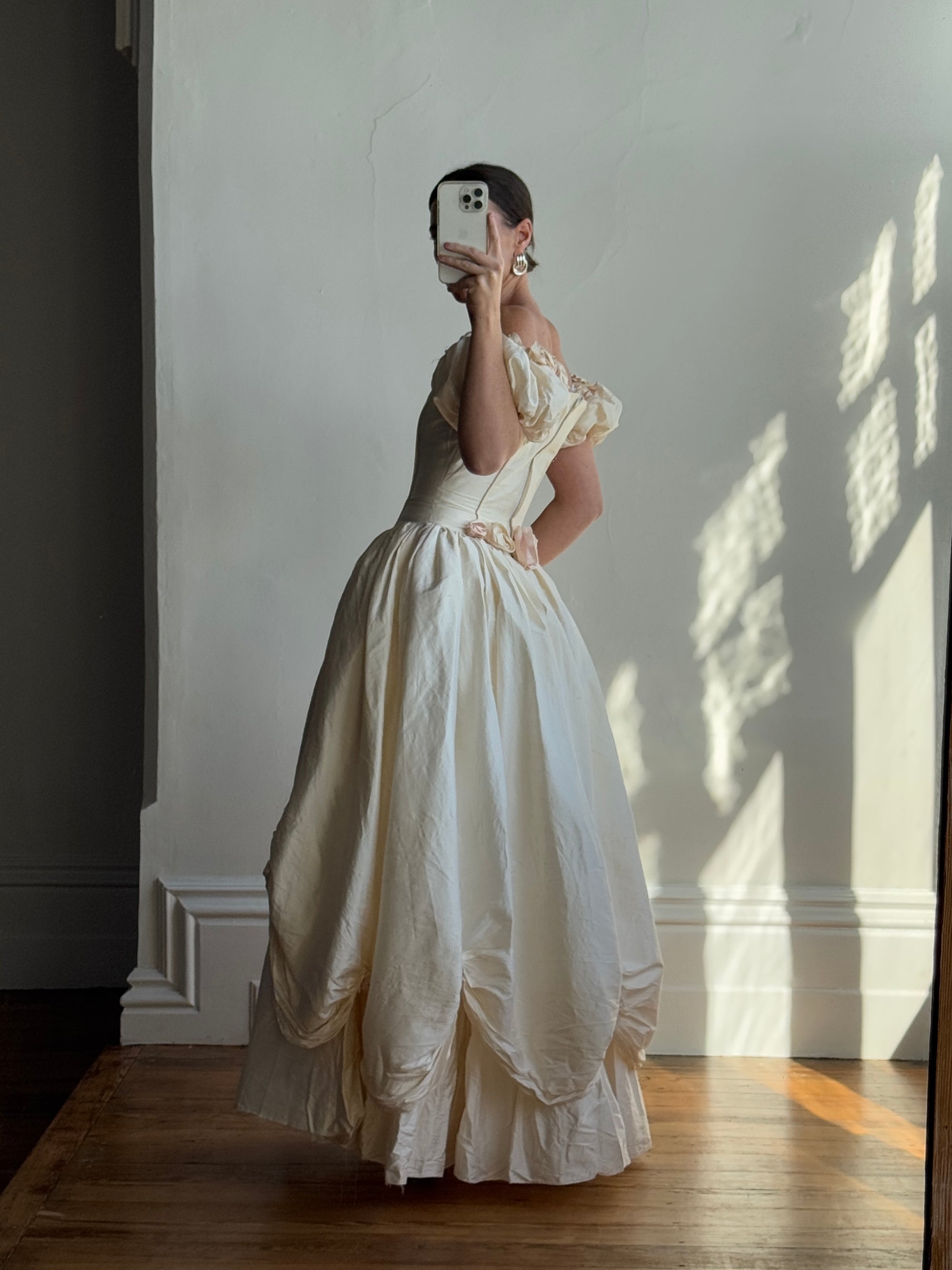 Vintage 90s Pure Silk Renaissance Basque Waist Wedding Gown