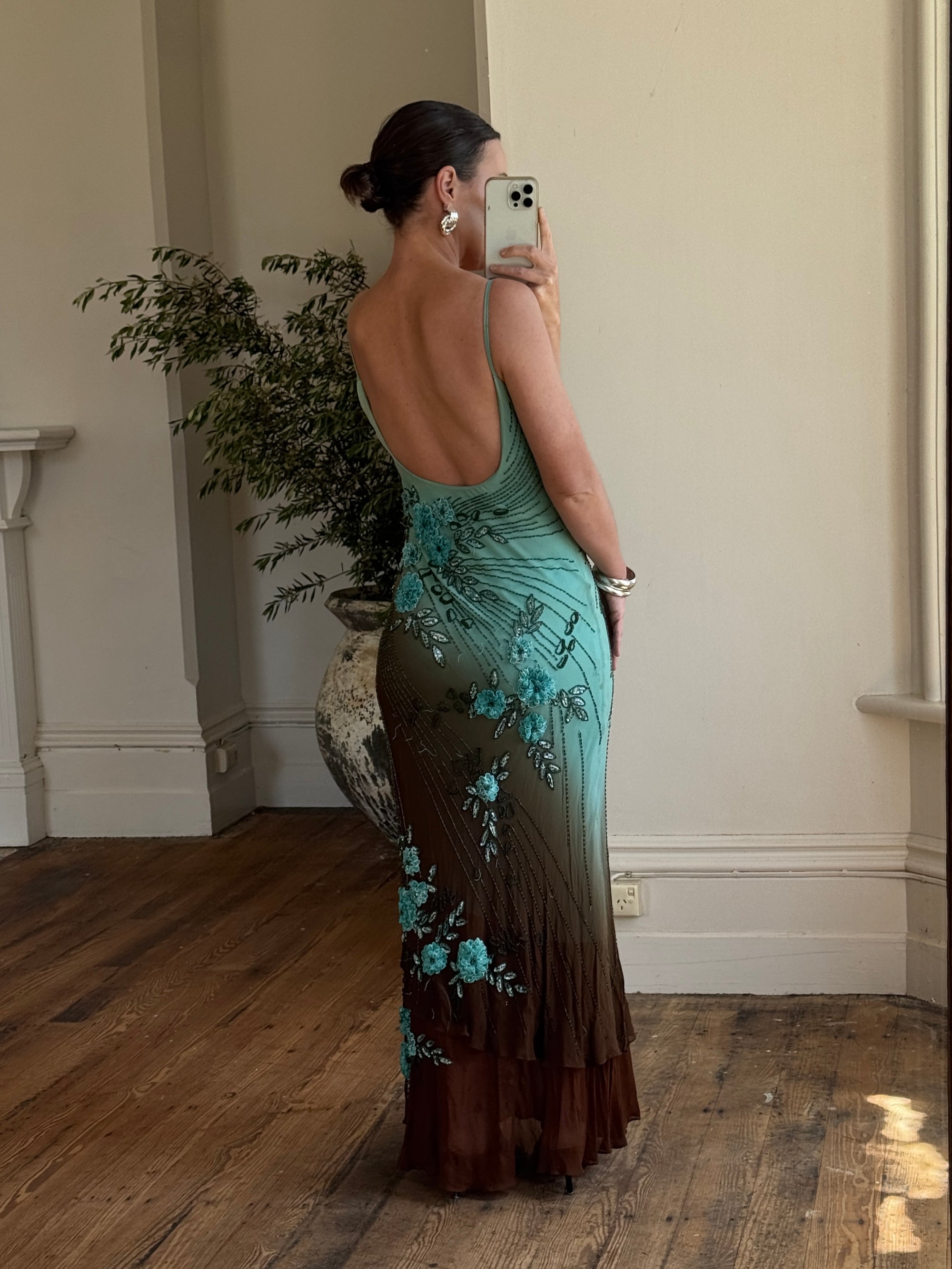 Vintage 90s Rare Ombre Embellished Mermaid Dress