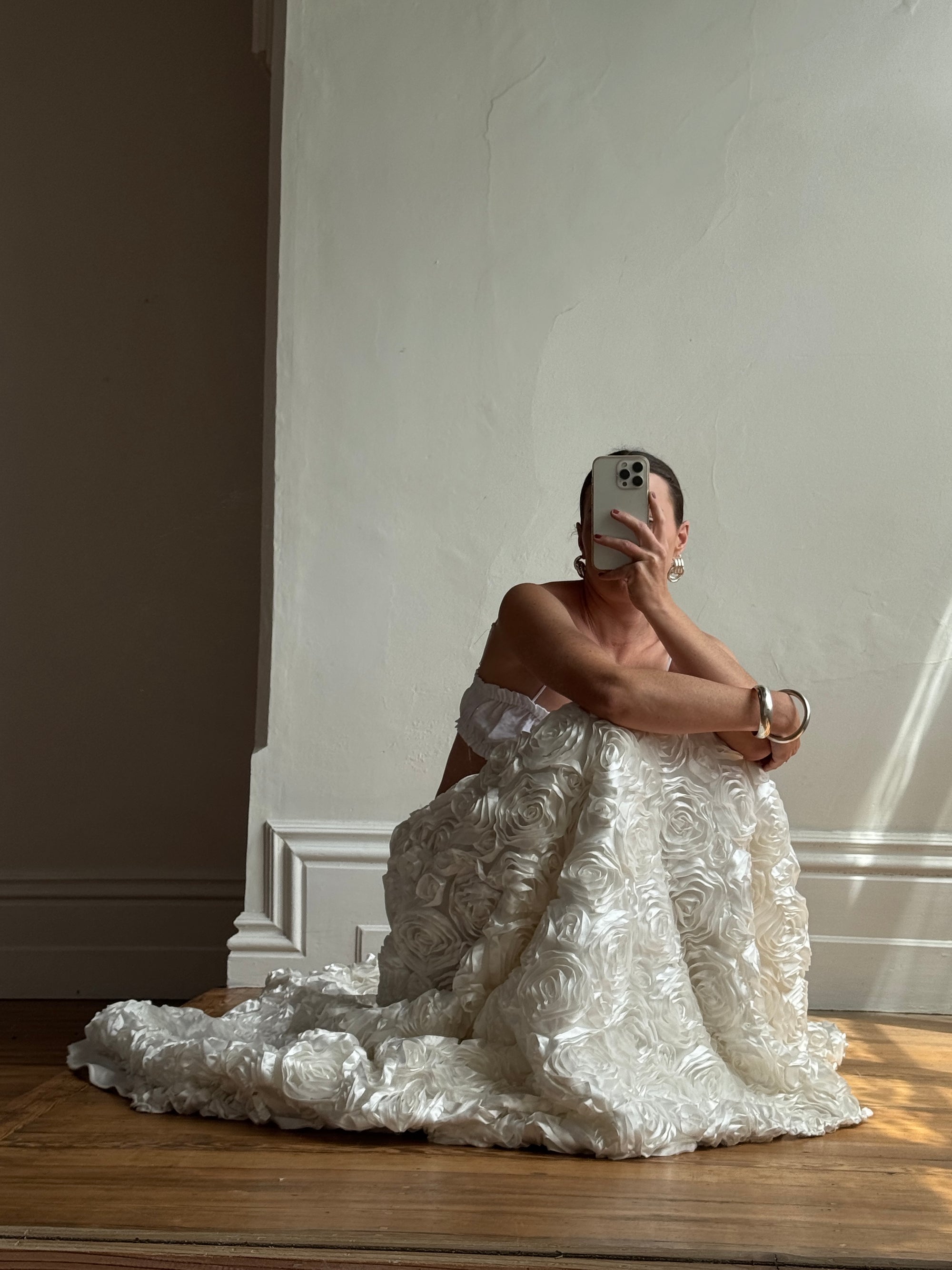 Vintage Y2K Rosette Bridal Skirt with Train