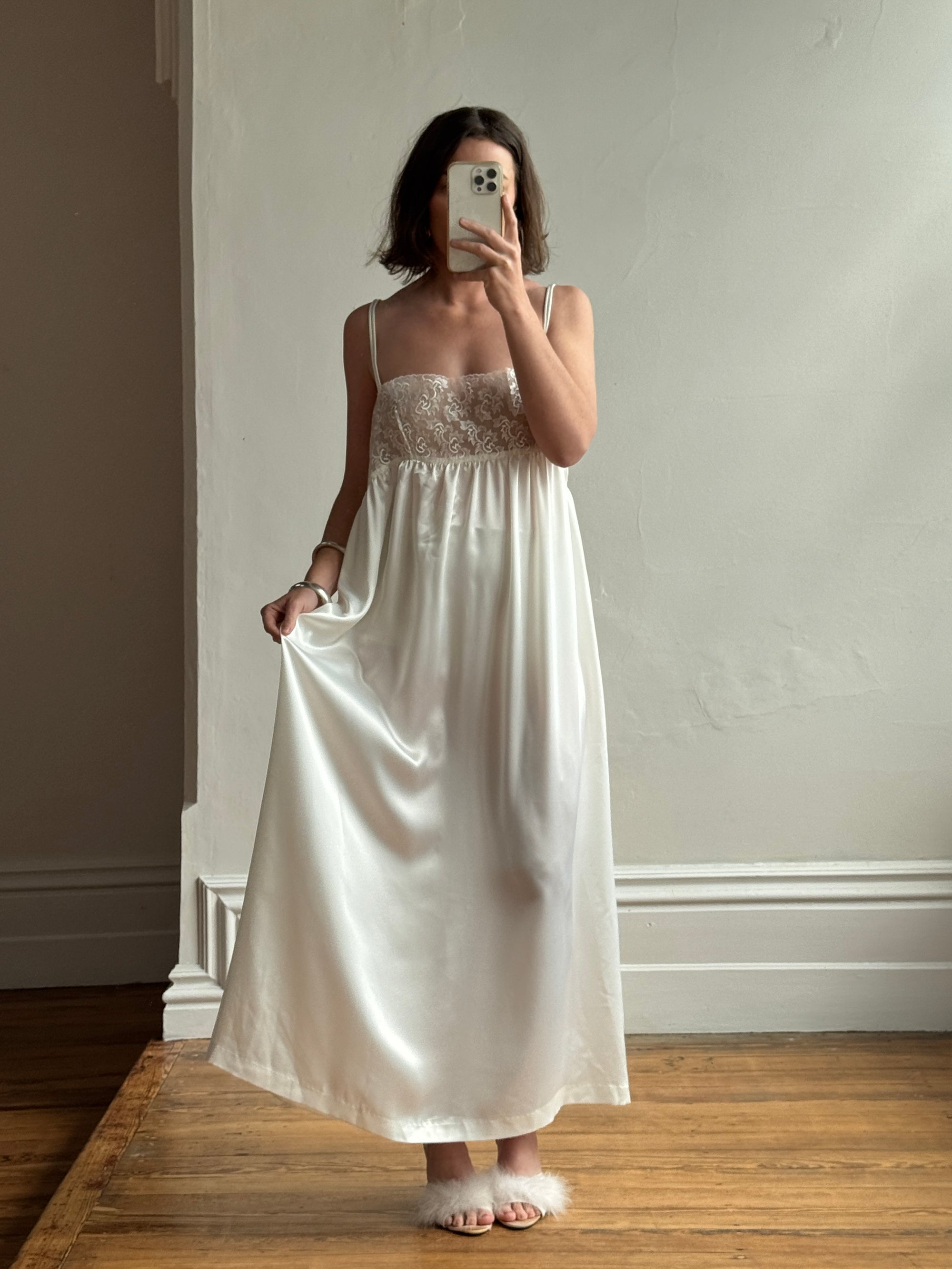 Vintage 90s Christian Dior Babydoll Satin Slip Dress Ivory