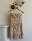 Vintage 90s Crochet Ribbon Embroidered Strapless Mini