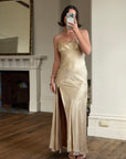 Vintage 90s Pure Silk Bias Cut Split Gown Champagne