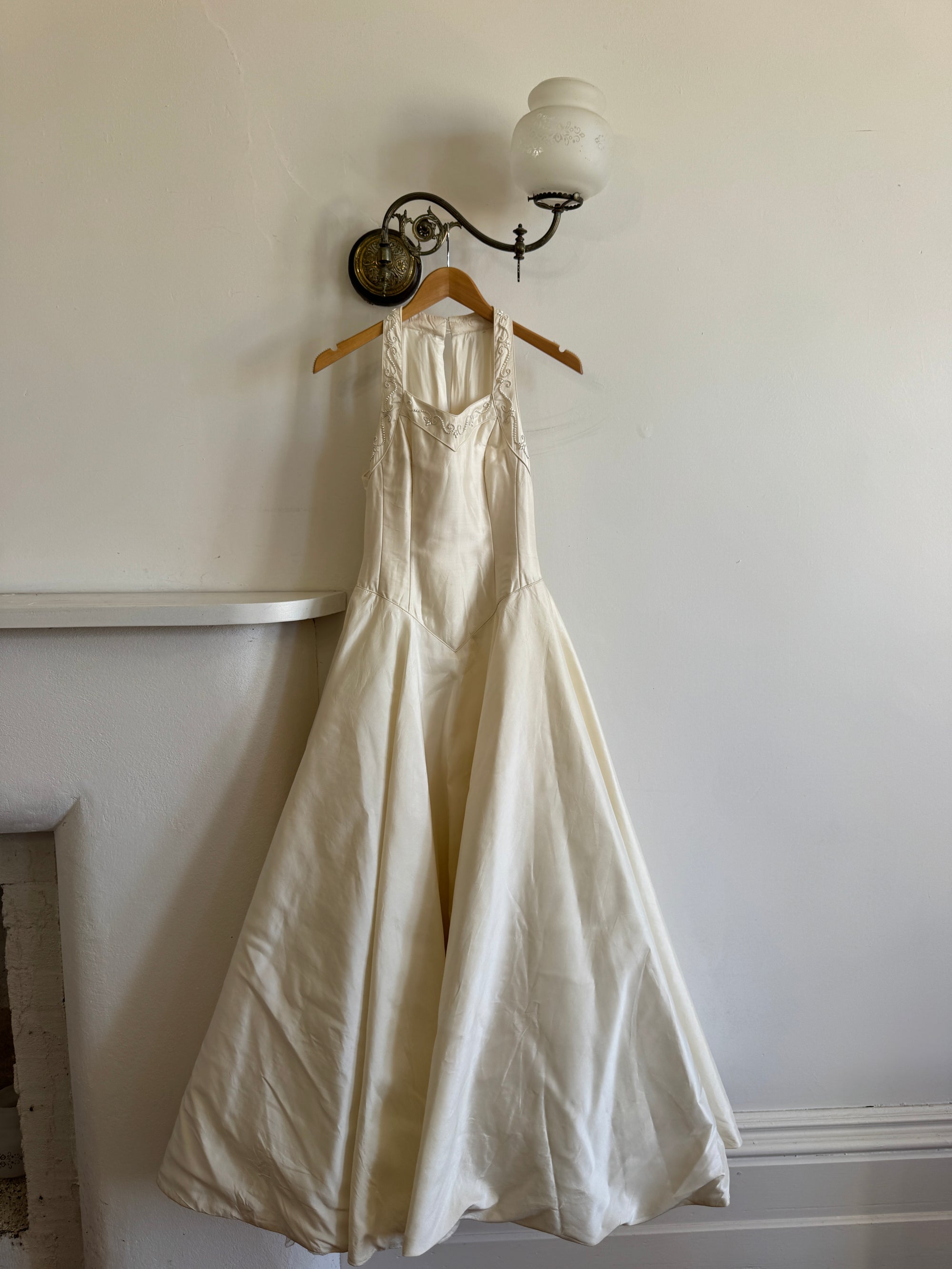 Vintage 90s Pure Silk Halter Princess Wedding Dress
