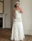 Vintage 90s Strapless Embellished Ruffled Wedding Gown