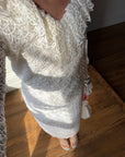 Vintage 90s Italian Crochet Column Frill Dress with Matching Bag