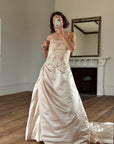 Vintage 90s Rose Crystal Encrusted Strapless Wedding Gown