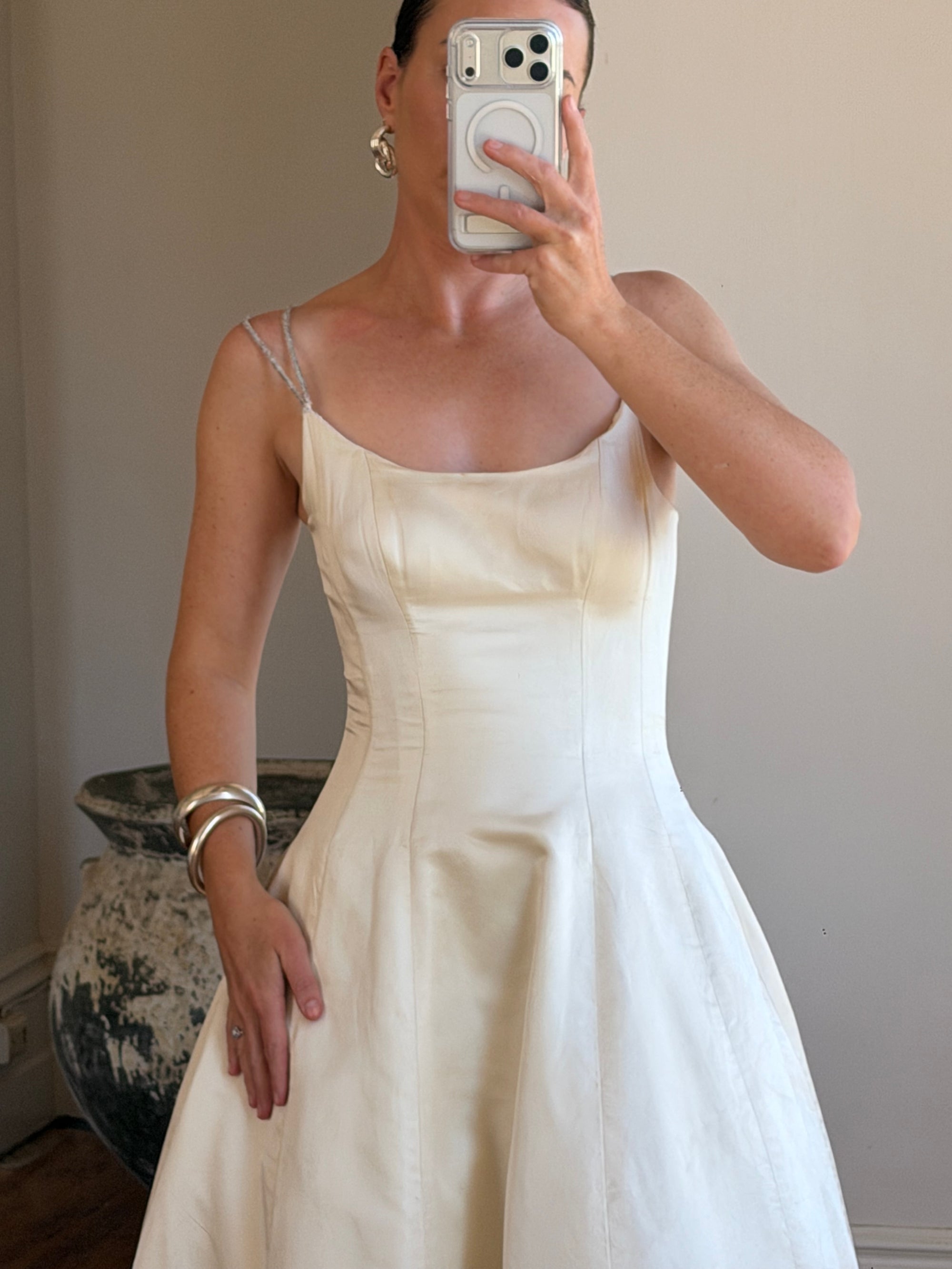 Vintage 90s Pure Silk Couture Diamante Wedding Gown
