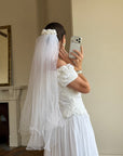 Vintage 80s 3D Floral Off Shoulder Bridal Gown and Veil