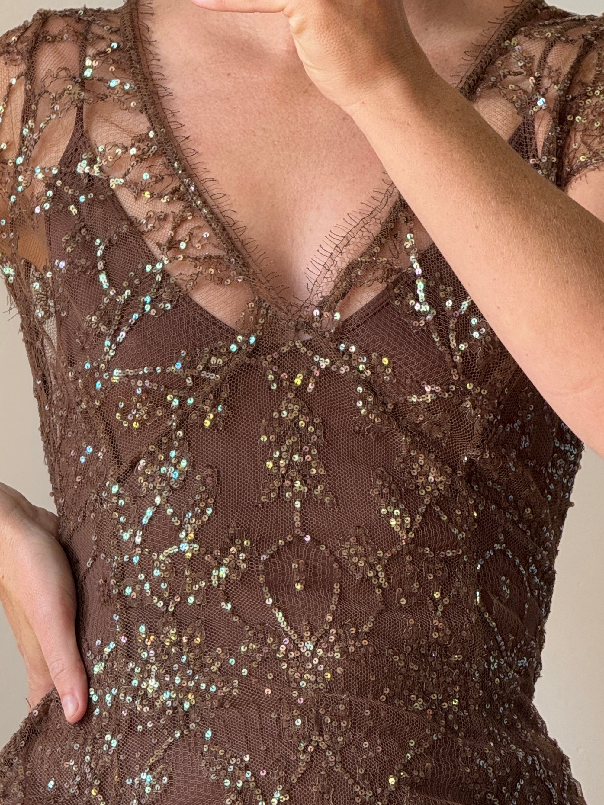 Vintage Y2K Collette Dinnigan Net Sequin Embroidery Mini