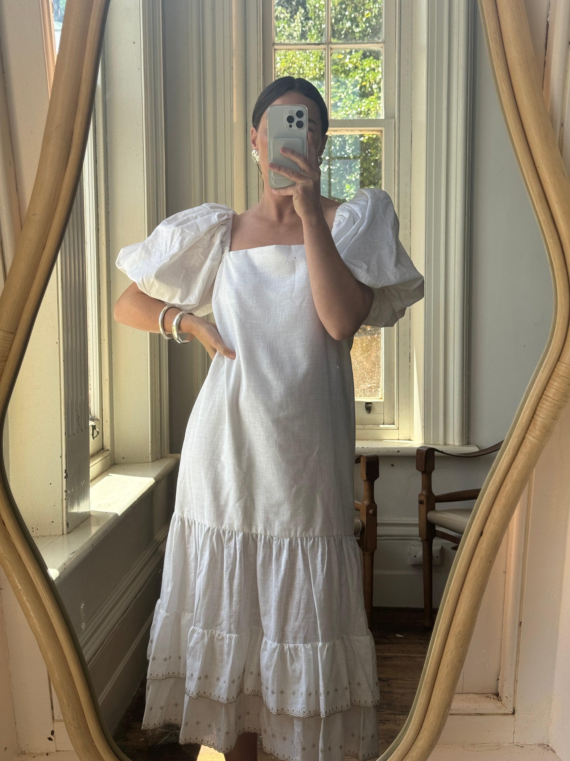 Vintage 80s Linen Drop Waist Sundress Ivory