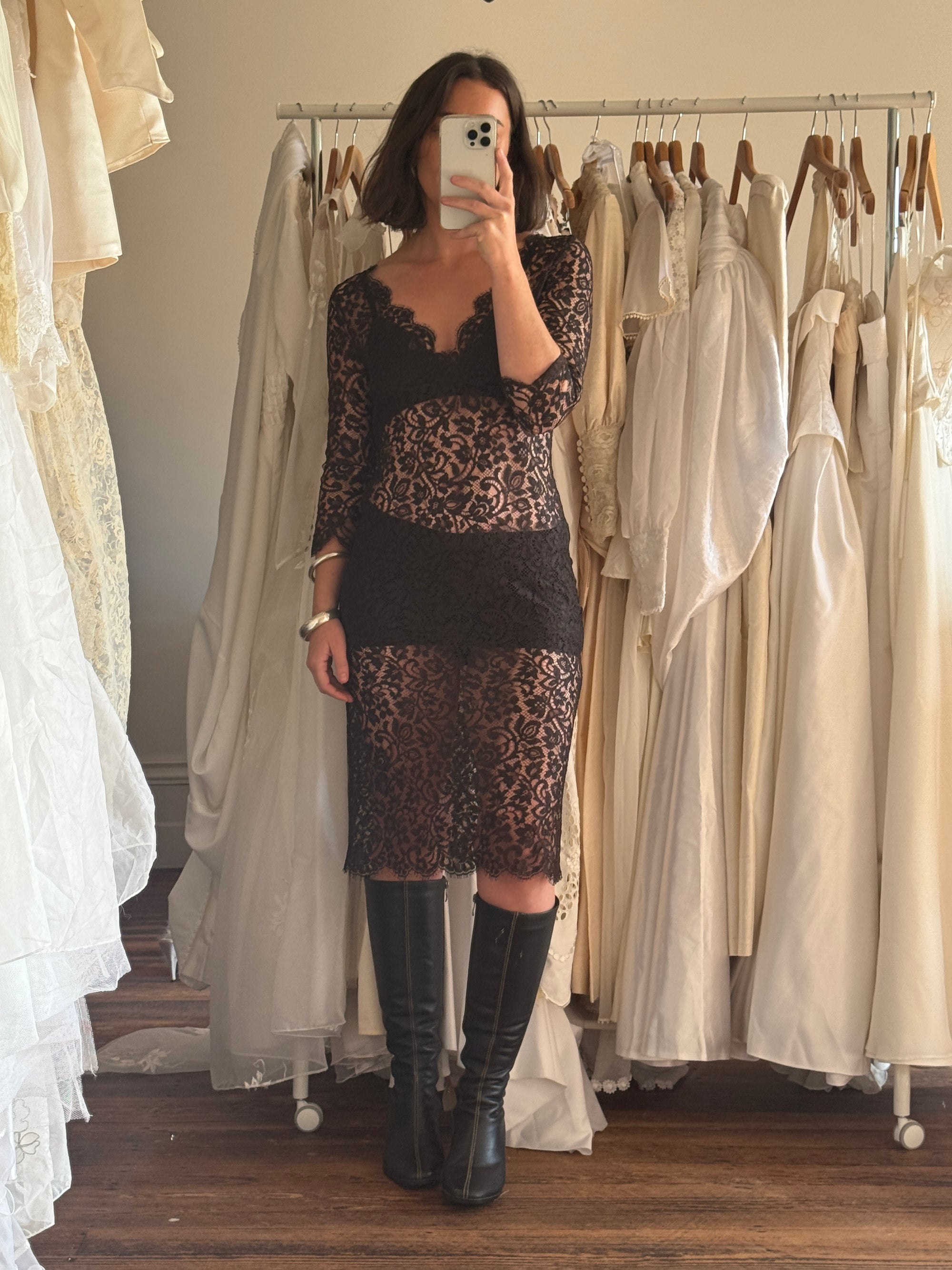 Vintage Y2K Collette Dinnigan Brown Lace Dress