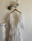 Vintage 70s Tiered Lace Ruffle Wedding Gown