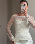 Vintage 90s Italian Beaded Lace and Satin Wedding Gown